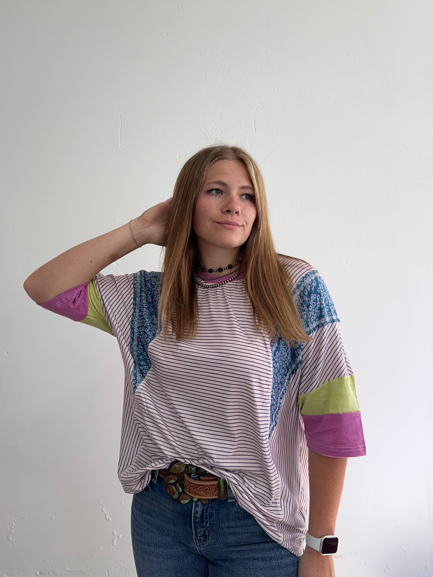 Purple Striped Multicolored Tee