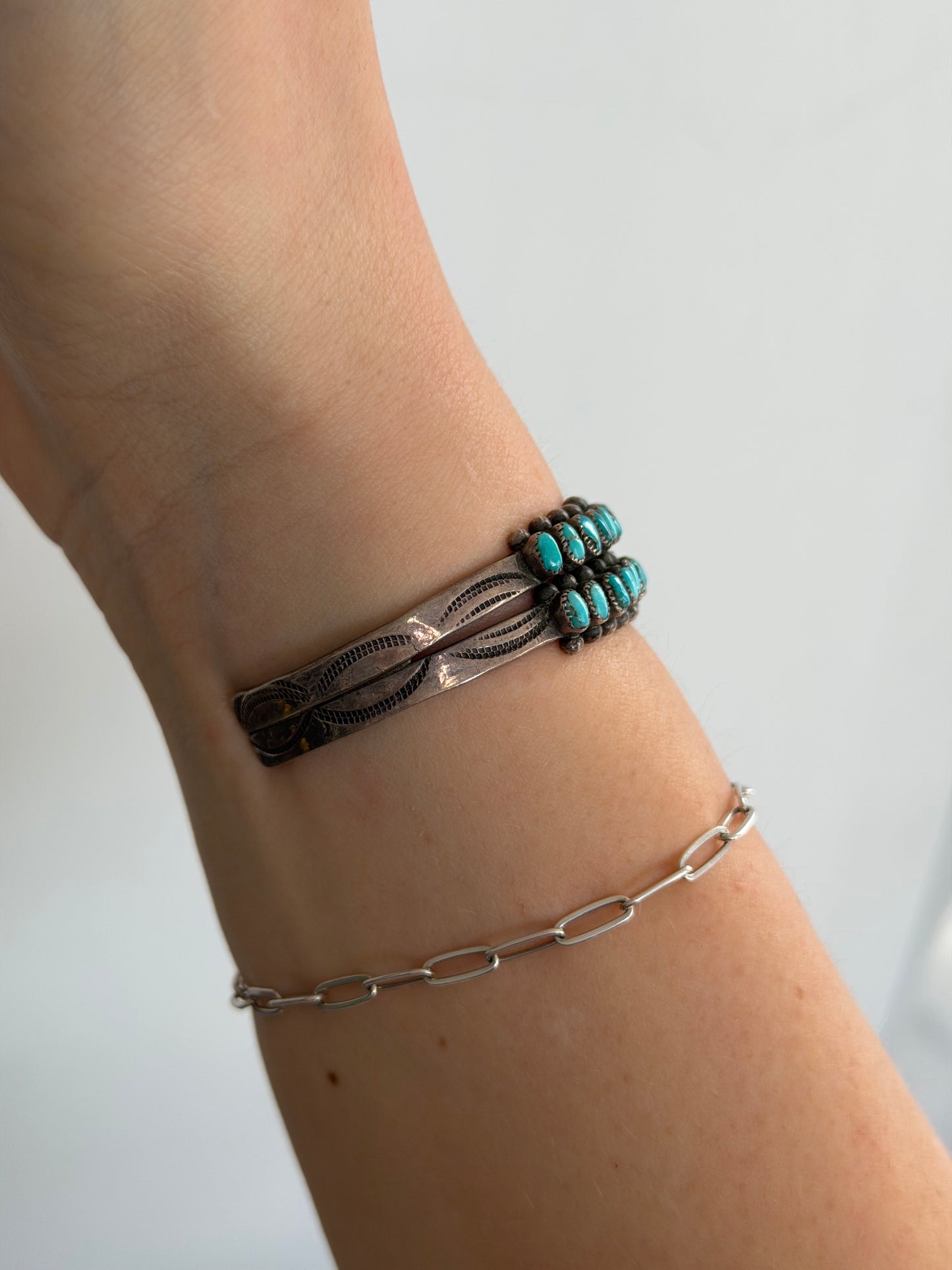 VINTAGE Needlepoint Turquoise Cuff