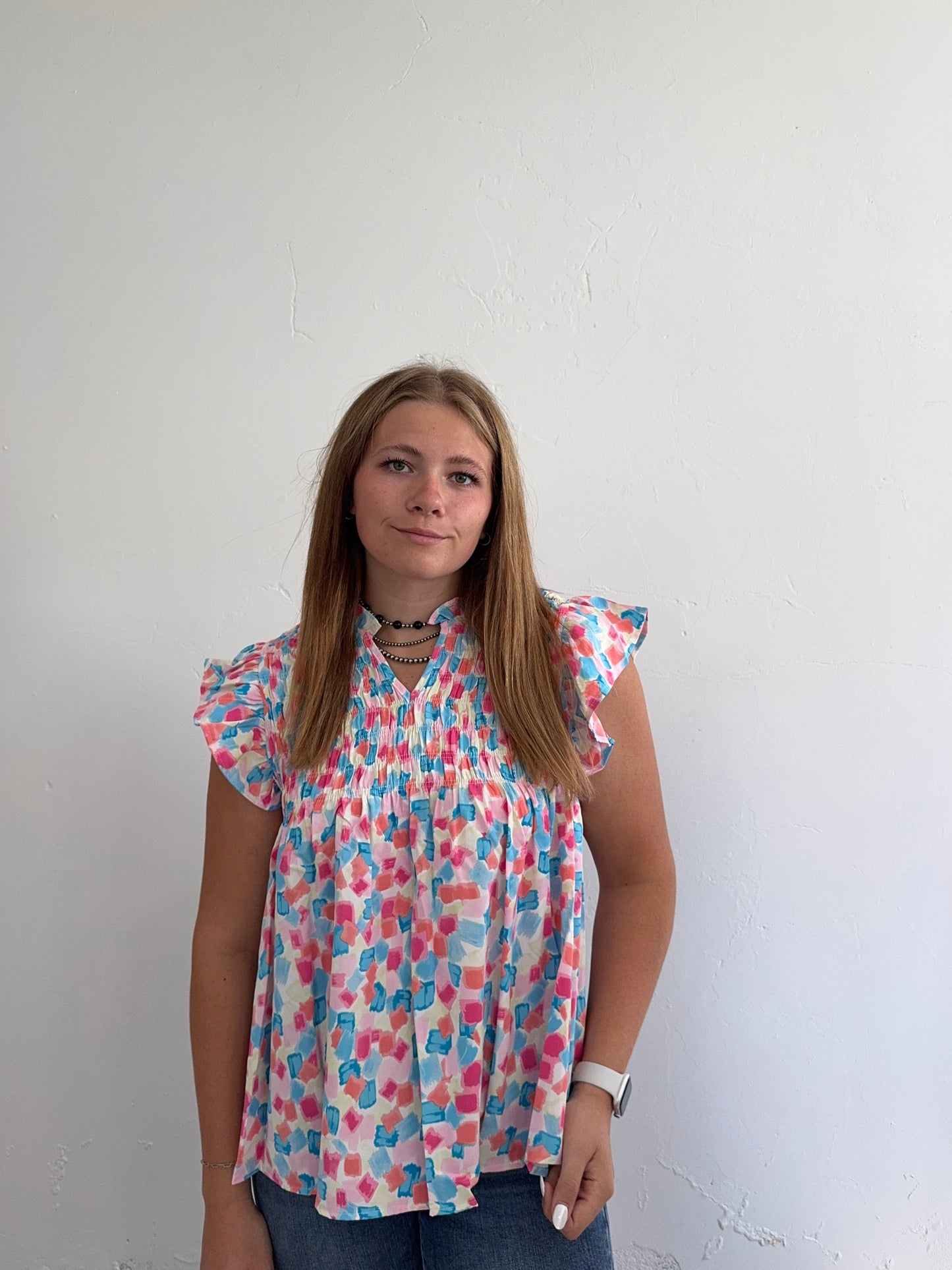 Multicolored Ruffle Sleeve Top