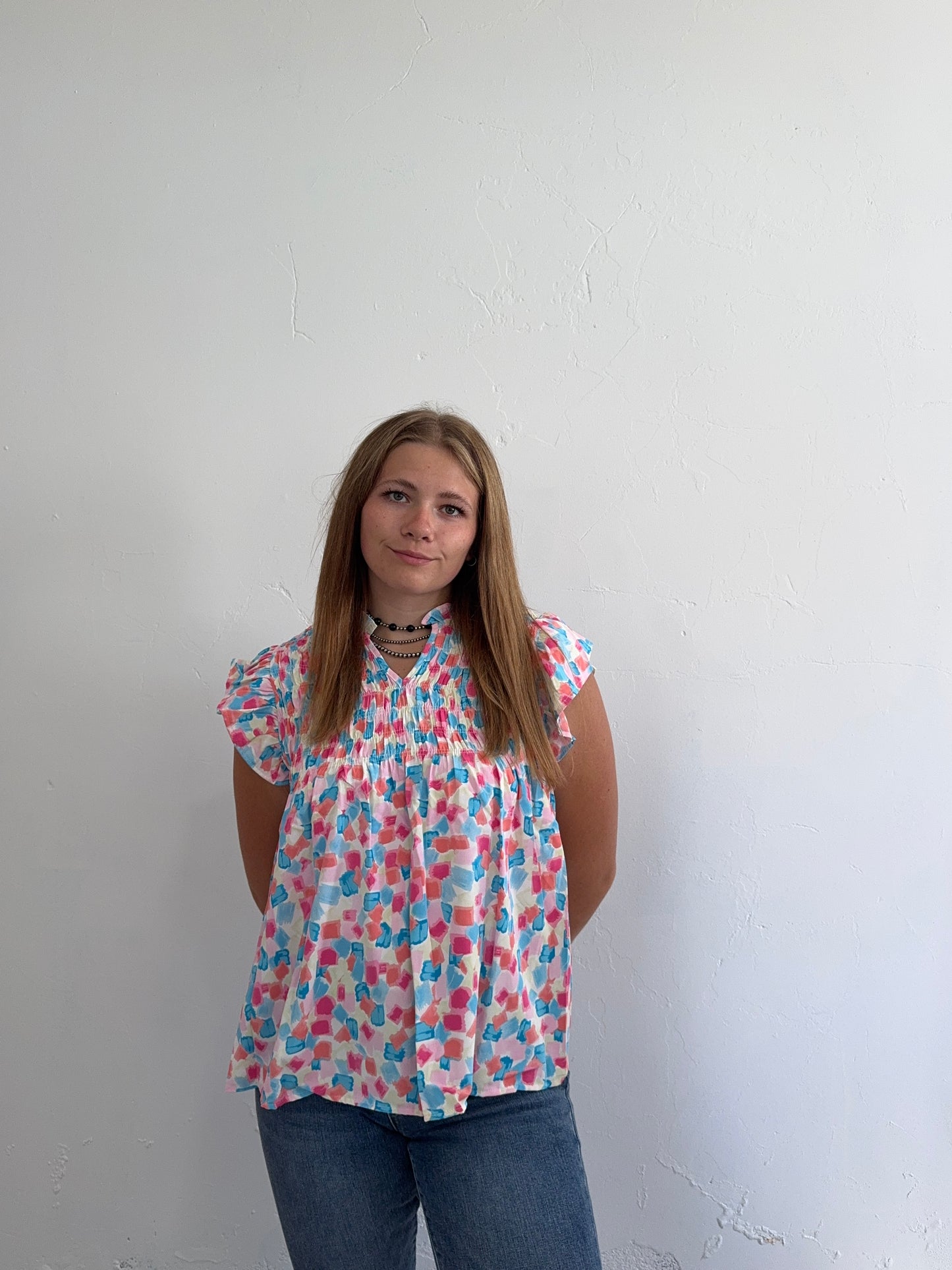 Multicolored Ruffle Sleeve Top