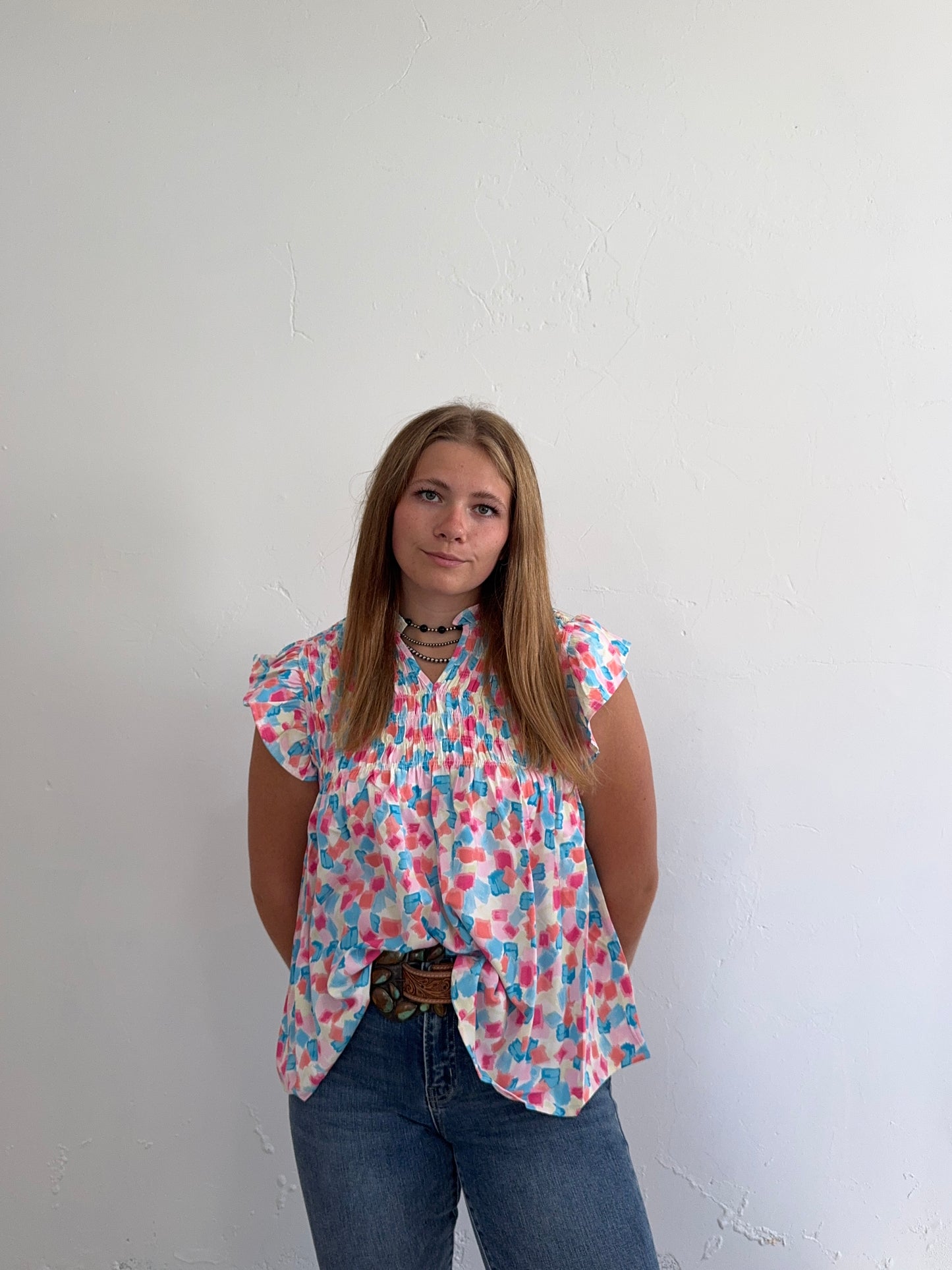 Multicolored Ruffle Sleeve Top