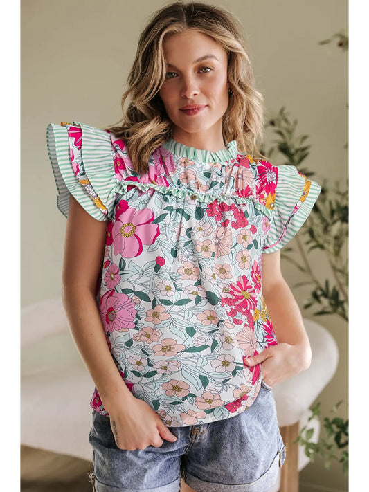 Floral Ruffle Sleeve Blouse