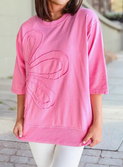 Pink Loose Fit Flower Patchwork Tee
