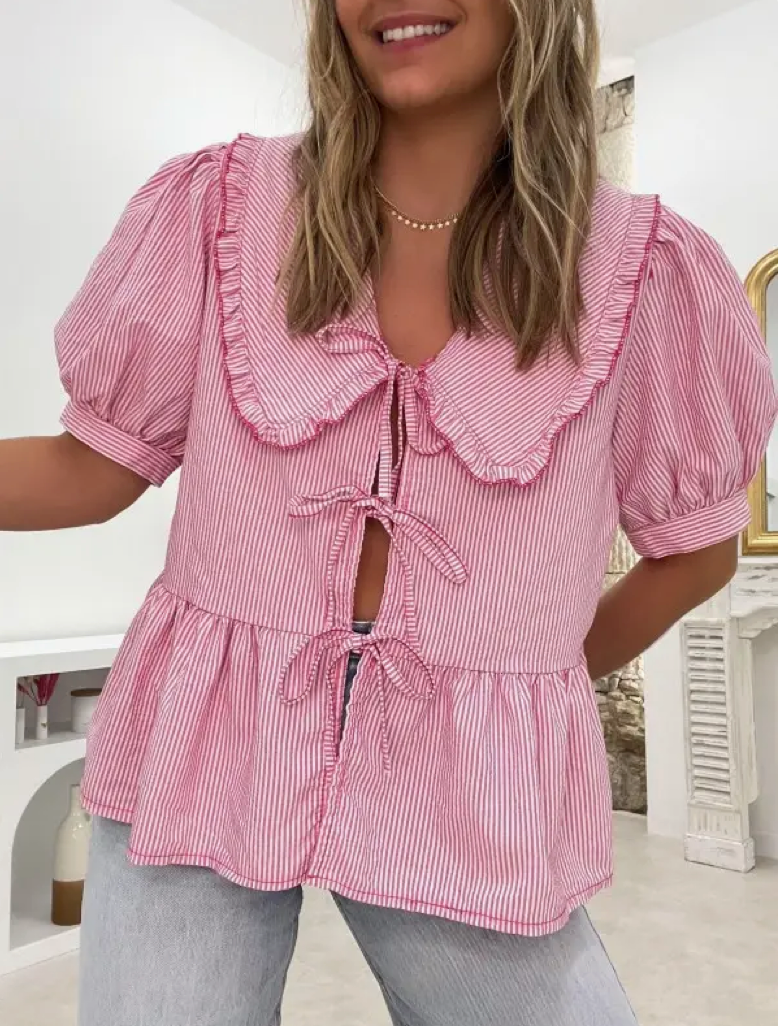 Pink and White Bow Tee