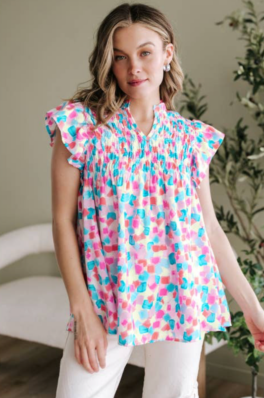 Multicolored Ruffle Sleeve Top