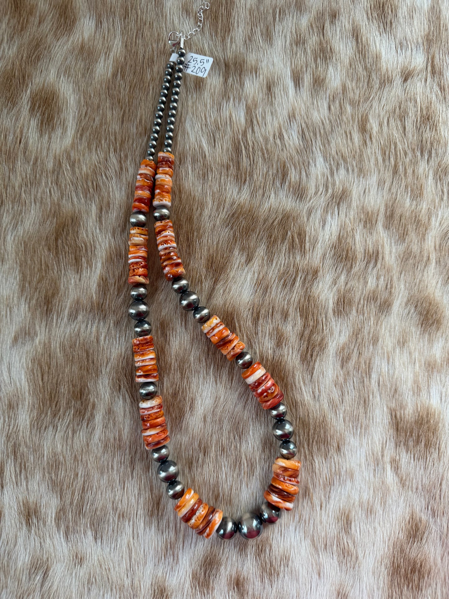 25.5” Orange Spiny Oyster Shell Statement Necklace