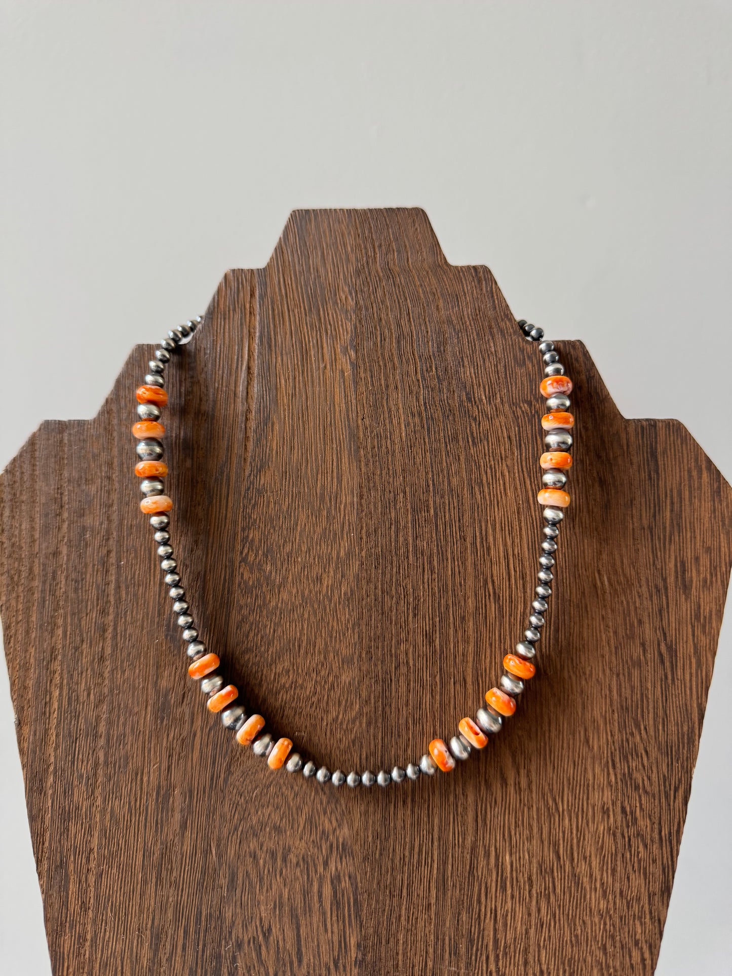 4-7mm Sterling Pearl Necklace with Orange Spiny
