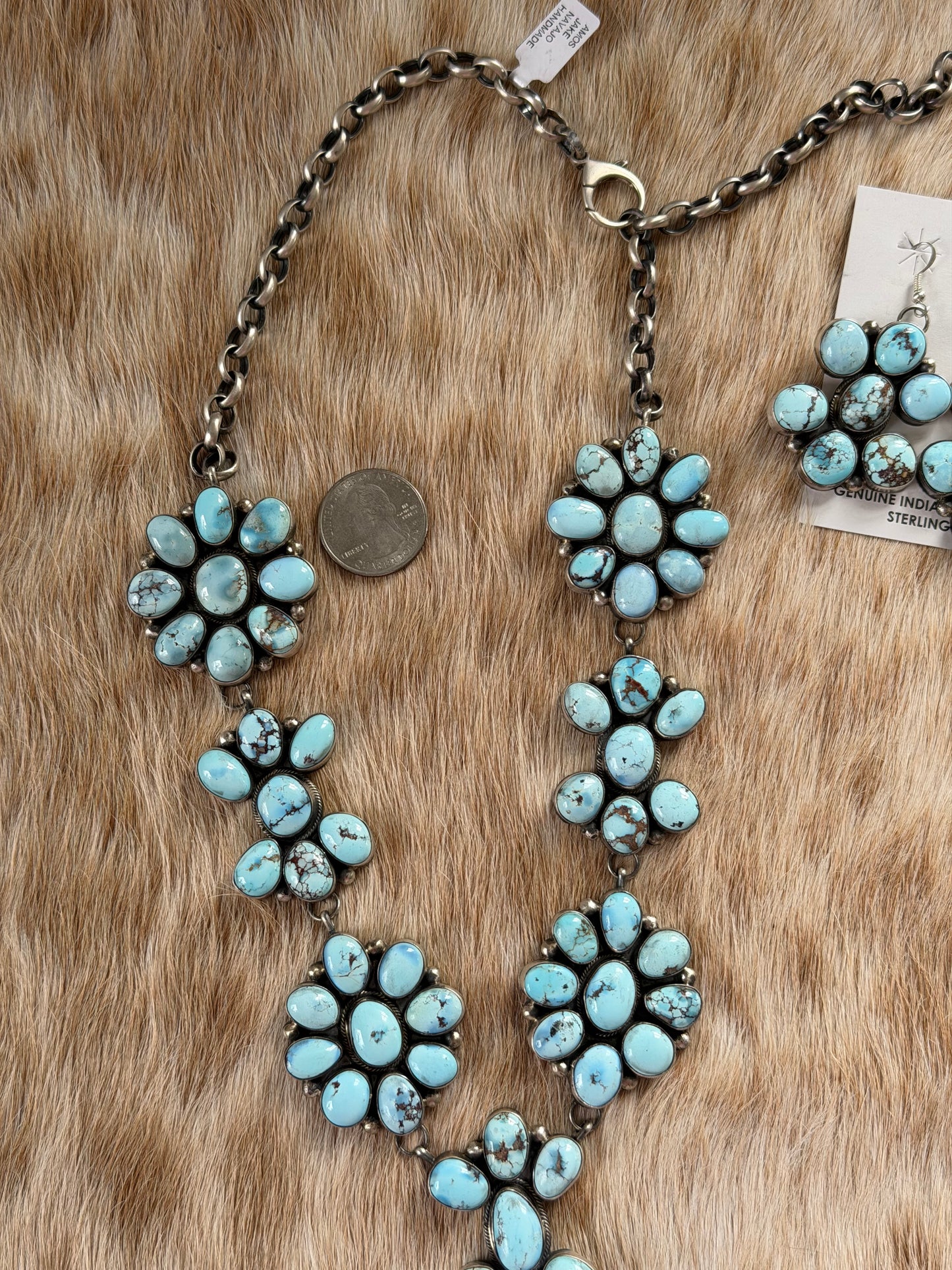 26" Golden Hills Turquoise Cluster Lariat Necklace and Earrings Set