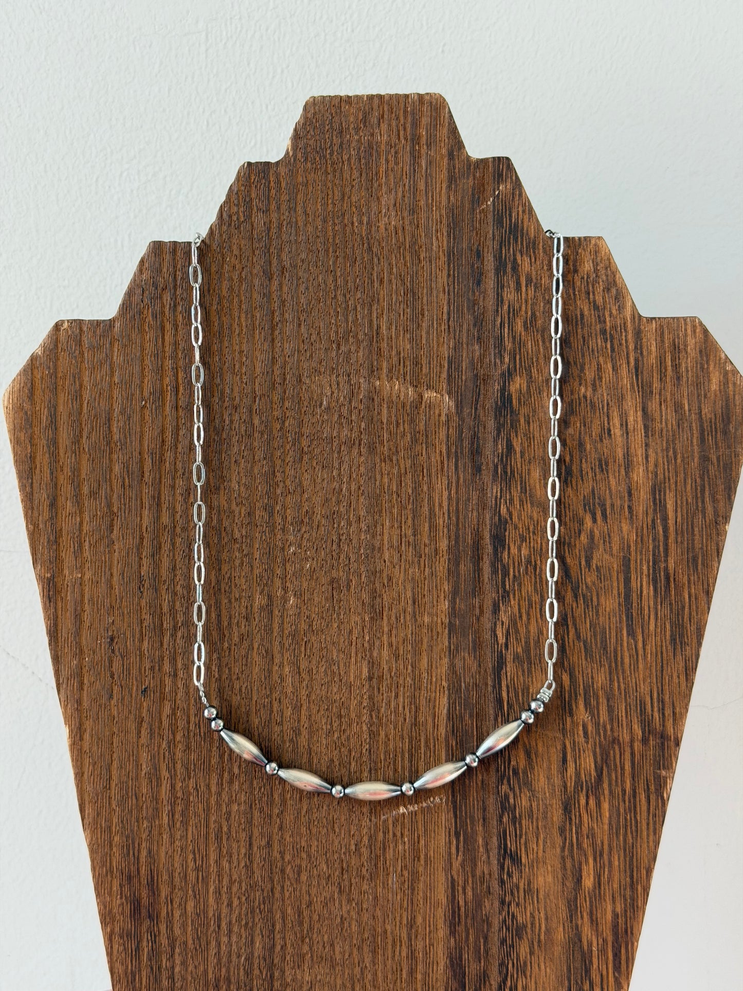 16" Silver Plated Chain and Sterling Pearl Torpedo Necklace