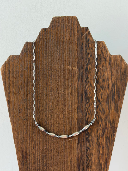 16" Silver Plated Chain and Sterling Pearl Torpedo Necklace