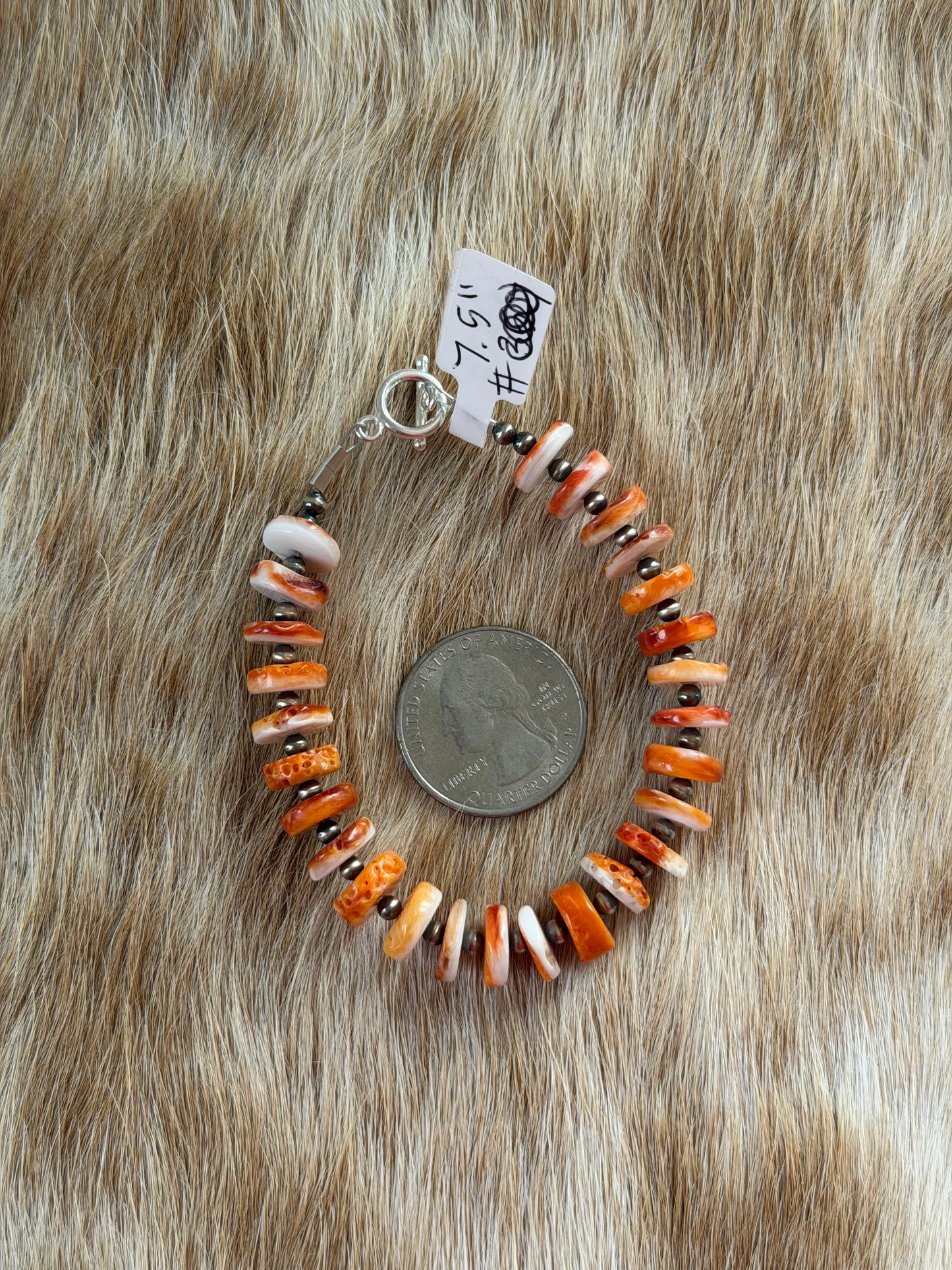 7.5” Orange Spiny Oyster Shell Bracelet