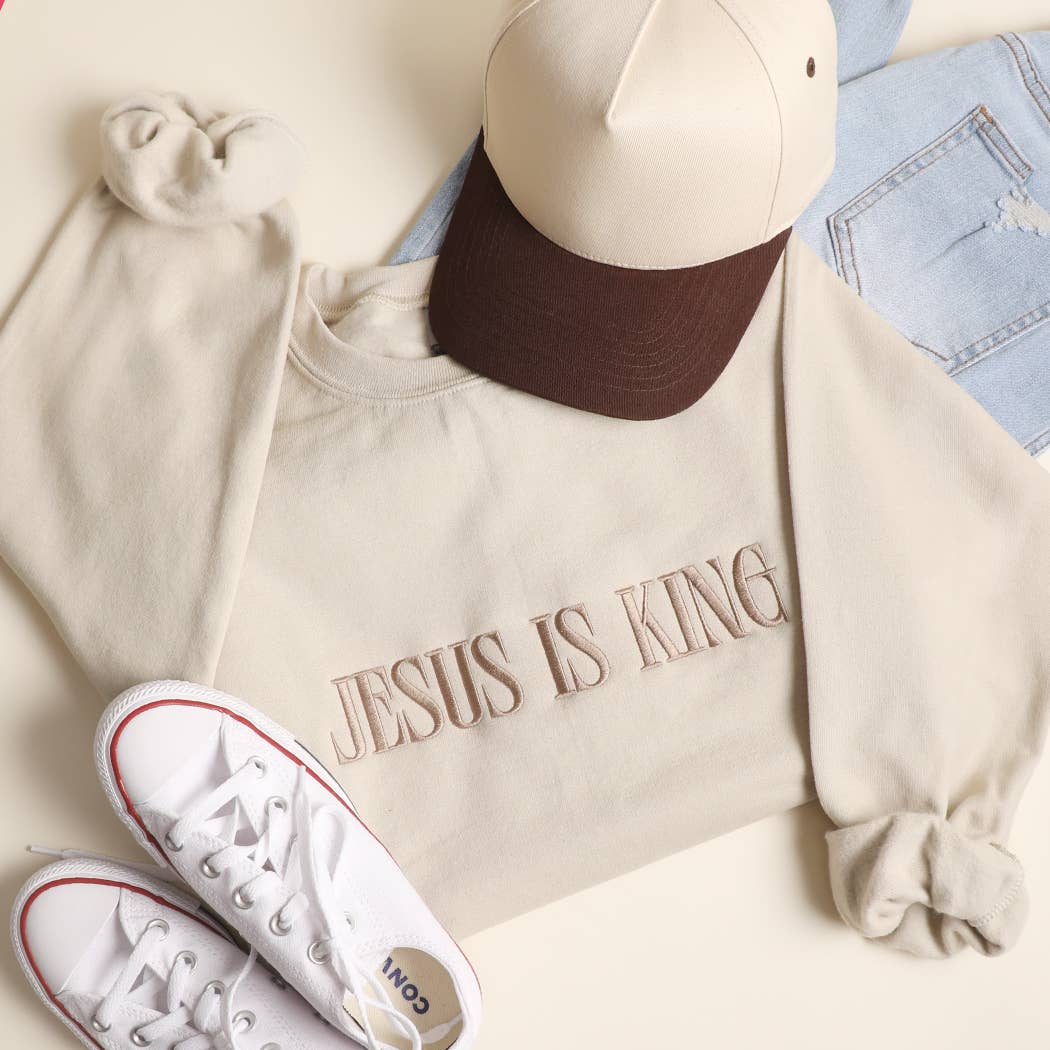 JESUS IS KING Embroidered Heavyweight Sweatshirt