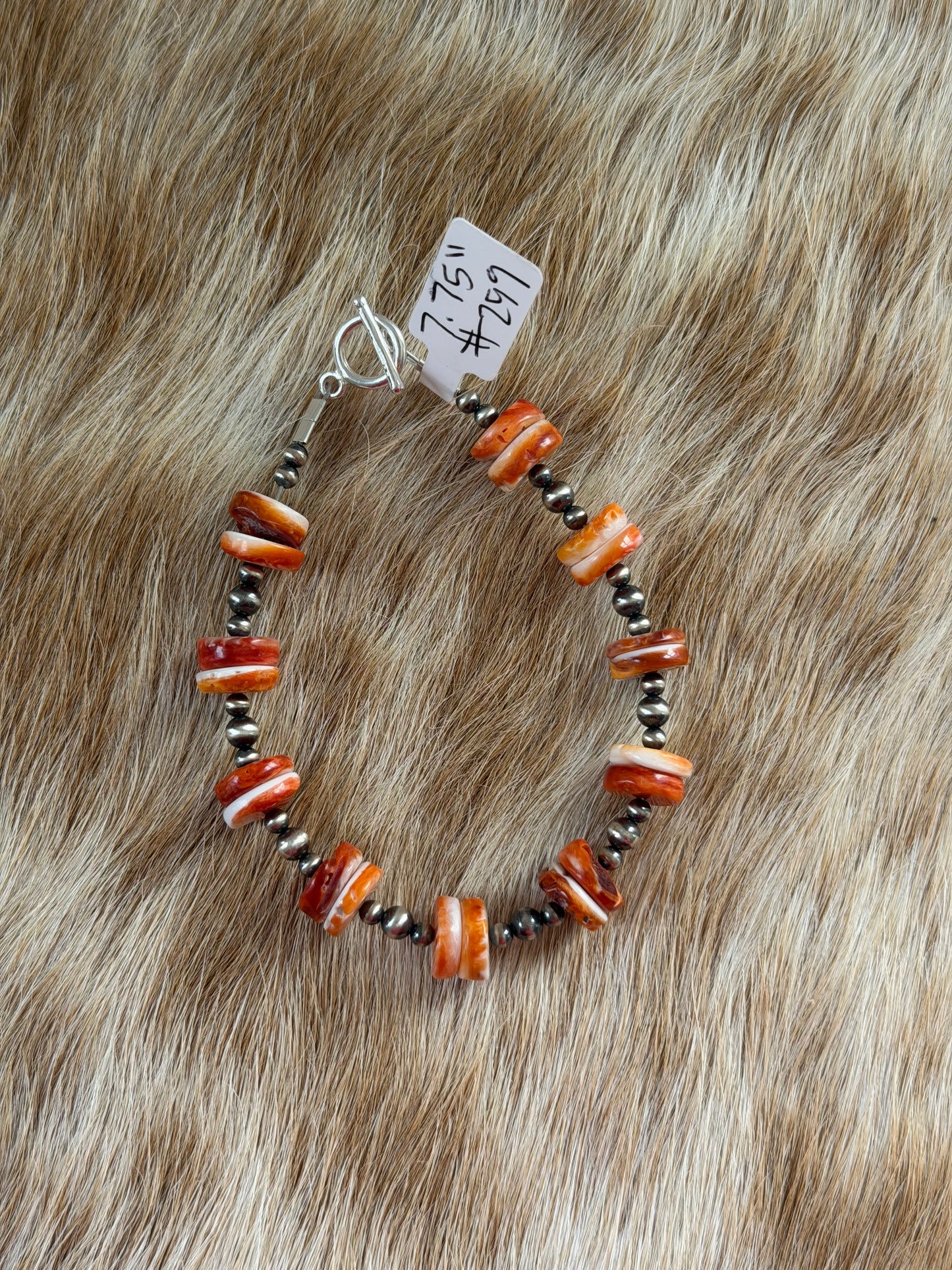 7.75” Orange Spiny Oyster Shell Bracelet