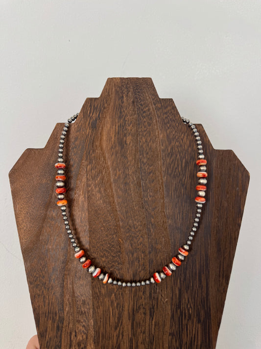 4-7mm Sterling Pearl Necklace with Red Spiny