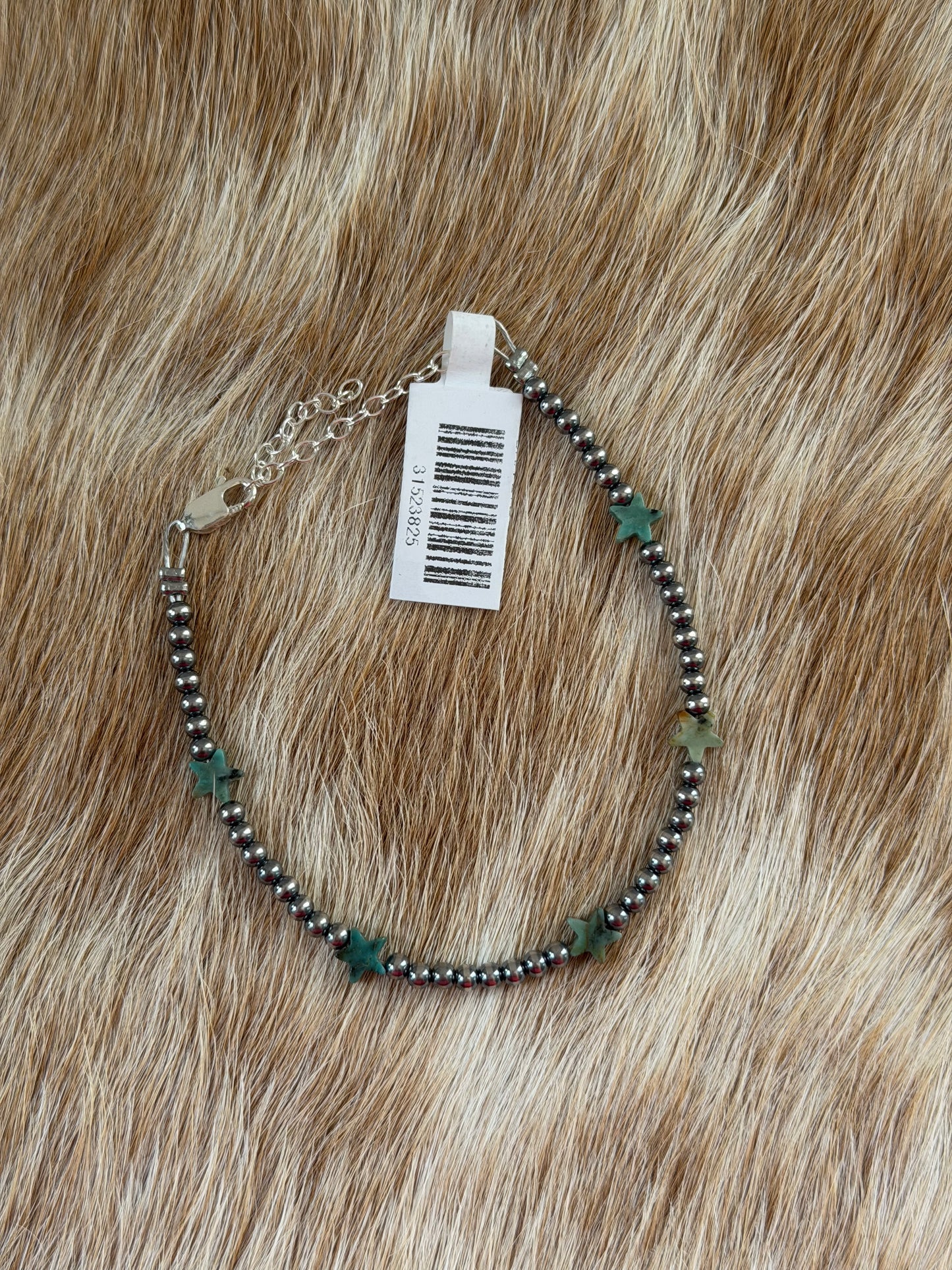 6.5" 3mm African Turquoise Star Bracelet