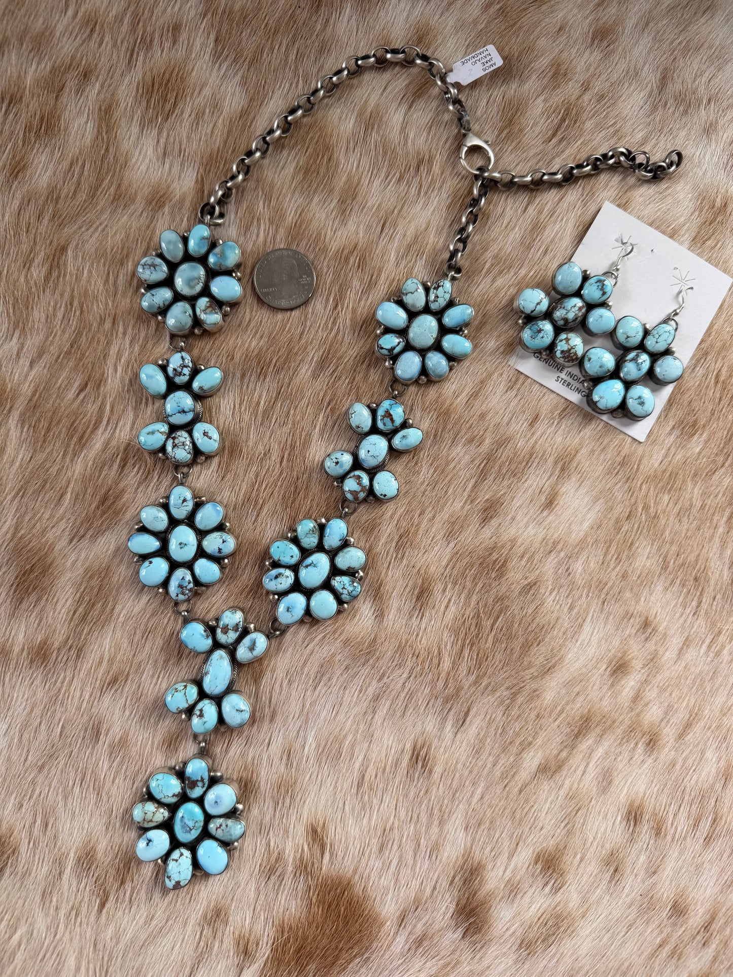 26" Golden Hills Turquoise Cluster Lariat Necklace and Earrings Set