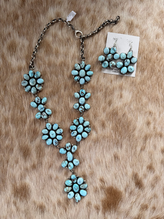 26" Golden Hills Turquoise Cluster Lariat Necklace and Earrings Set
