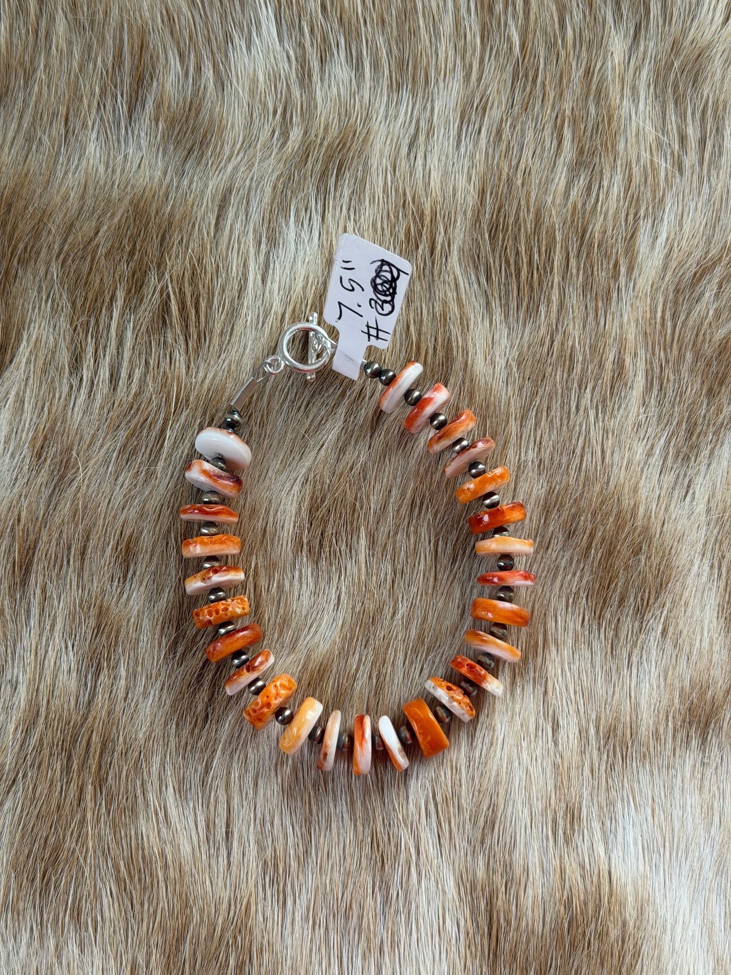 7.5” Orange Spiny Oyster Shell Bracelet