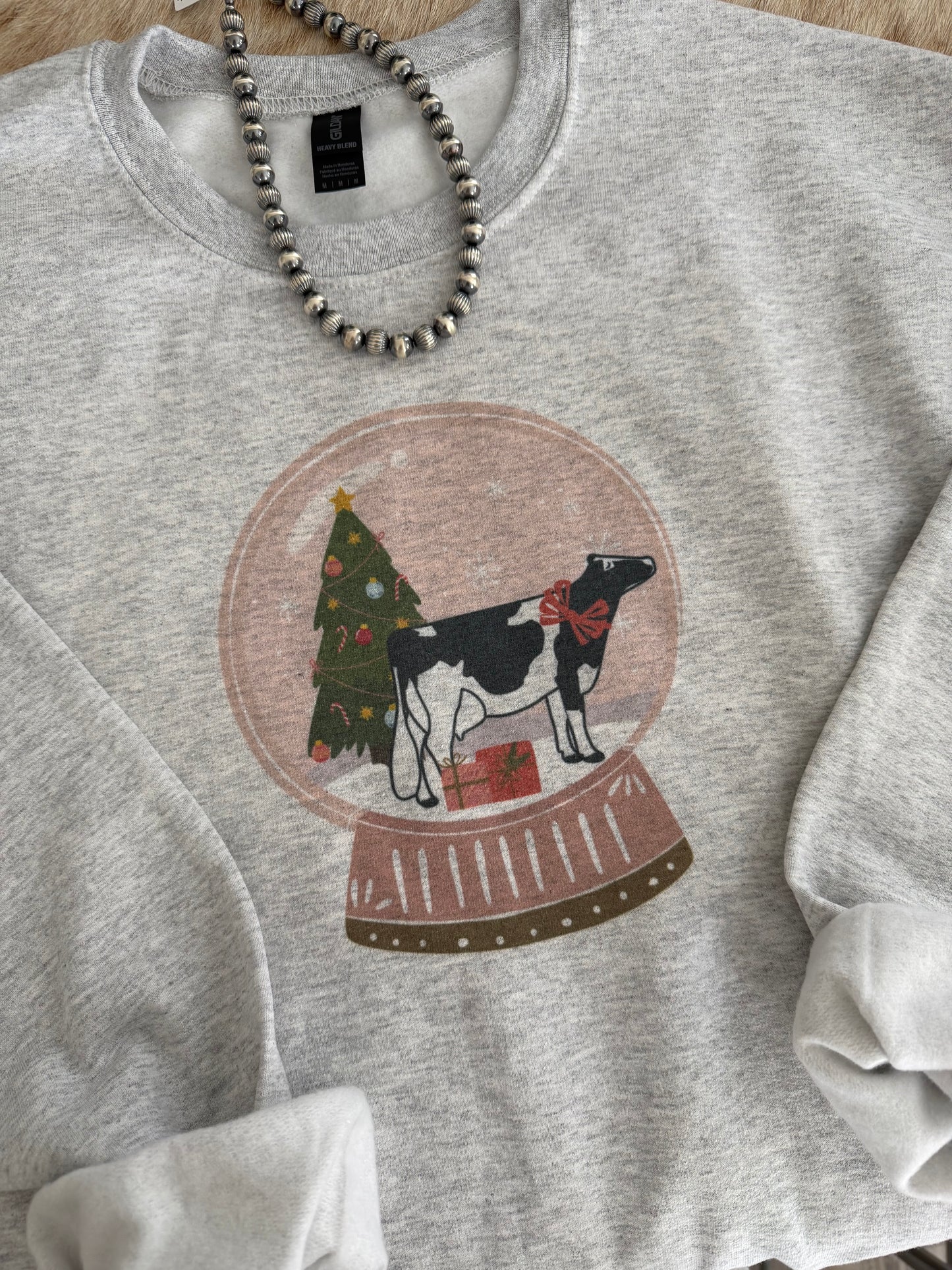 Christmas Snow Globe Dairy Cow Crewneck