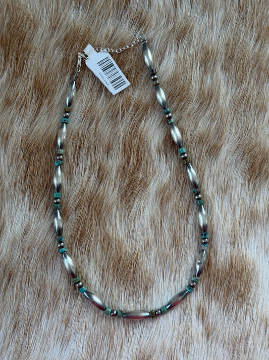 14" Turquoise Heishi and Torpedo Necklace