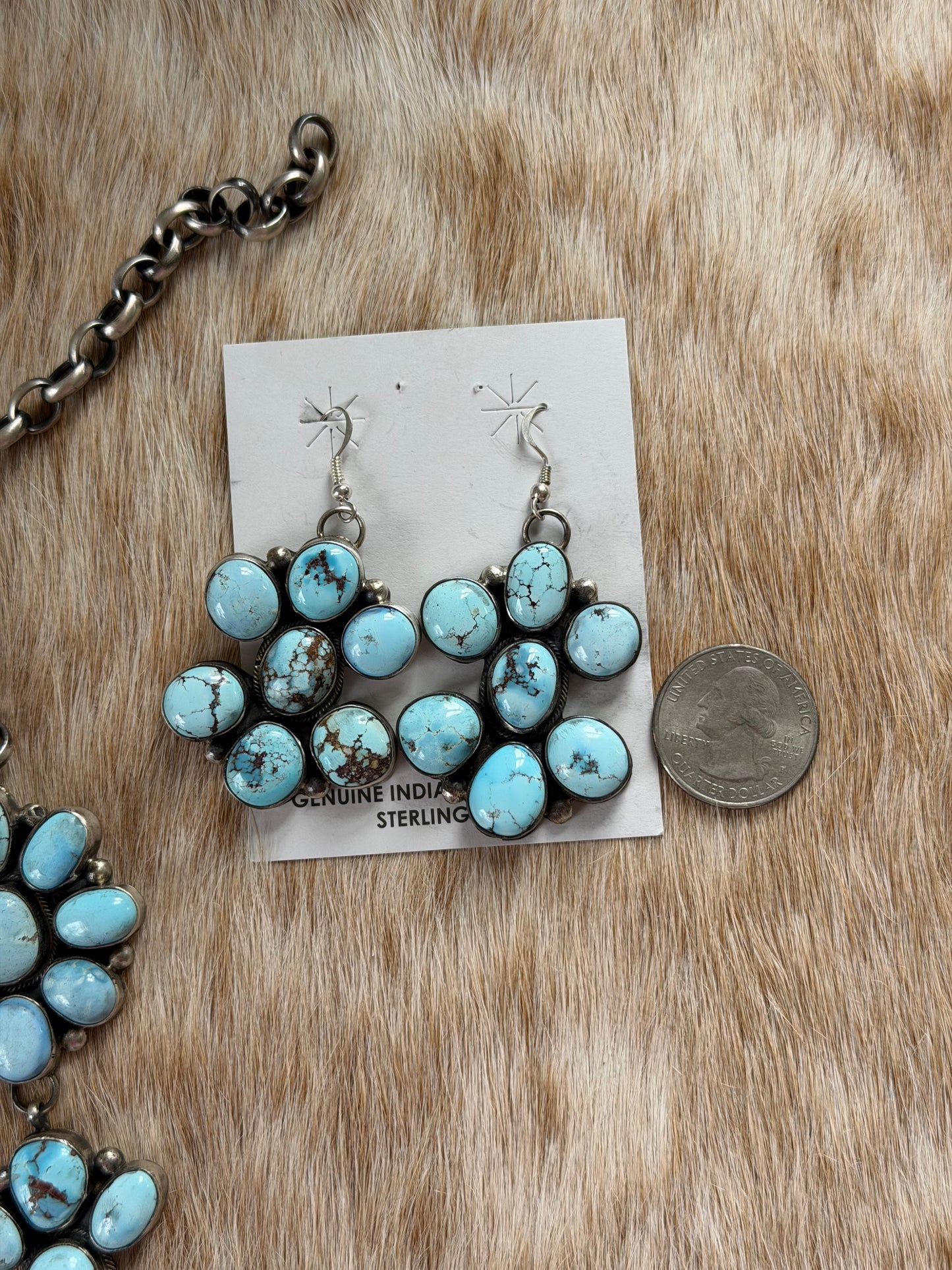 26" Golden Hills Turquoise Cluster Lariat Necklace and Earrings Set