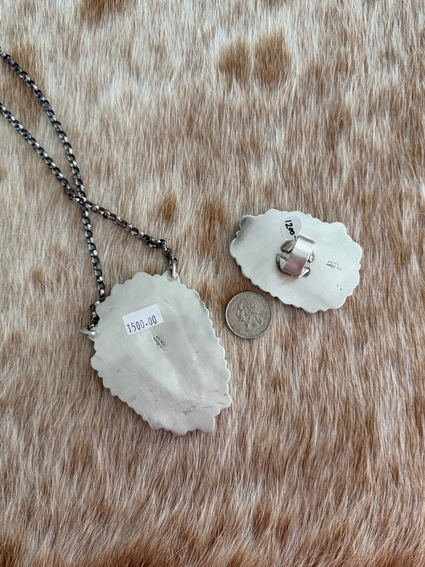 ELLA PETER Sonoran Gold and Royston Ribbon Turquoise Cluster Necklace and Size 6 Ring Set