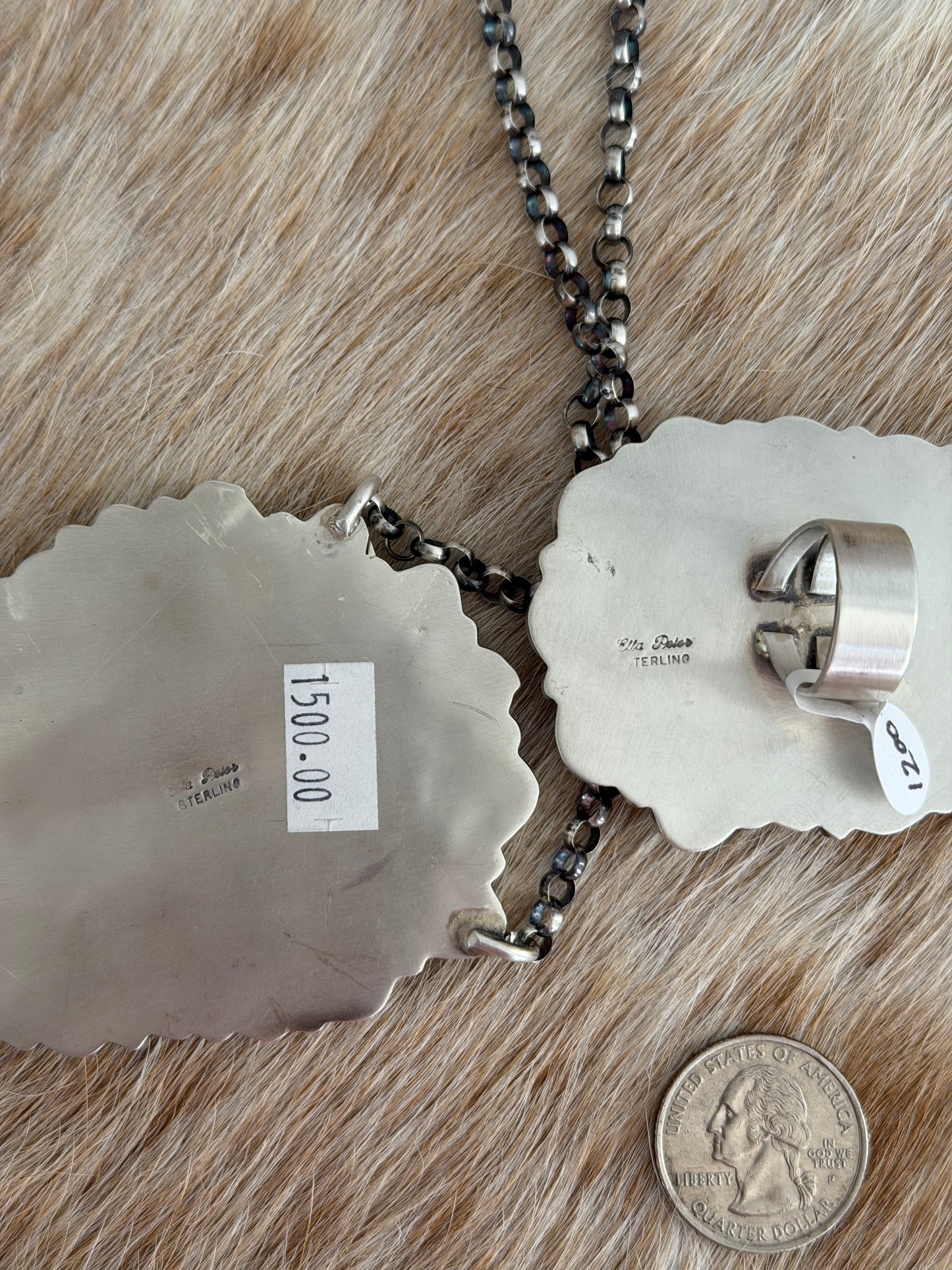 ELLA PETER Sonoran Gold and Royston Ribbon Turquoise Cluster Necklace and Size 6 Ring Set