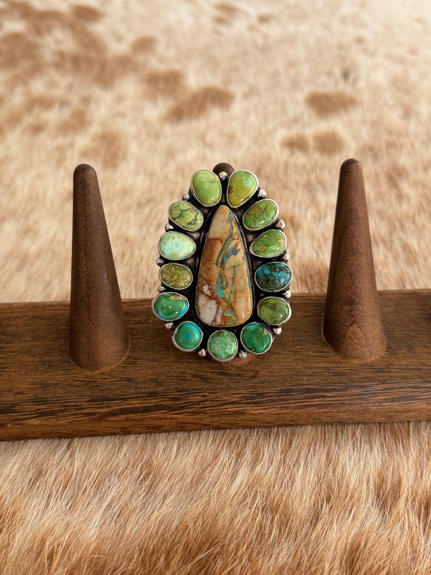 ELLA PETER Sonoran Gold and Royston Ribbon Turquoise Cluster Necklace and Size 6 Ring Set