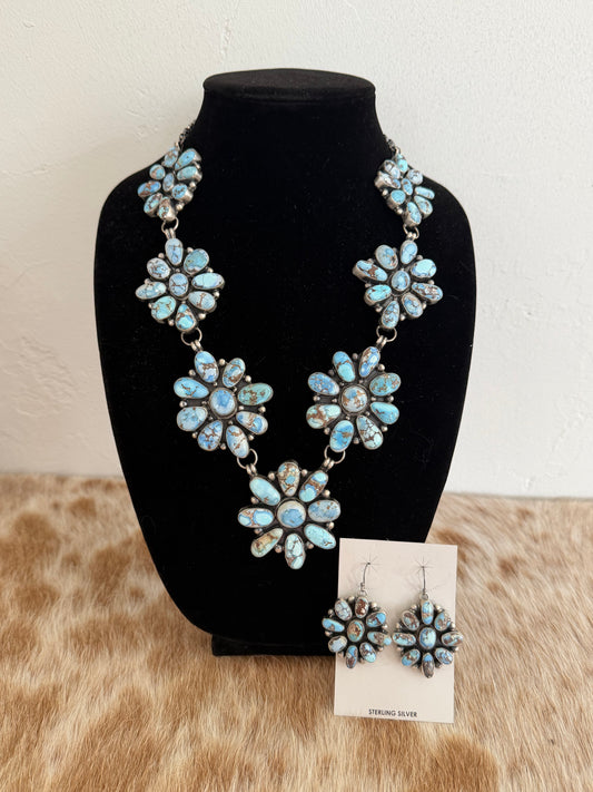 Golden Hills Turquoise Cluster Necklace and Earrings Set