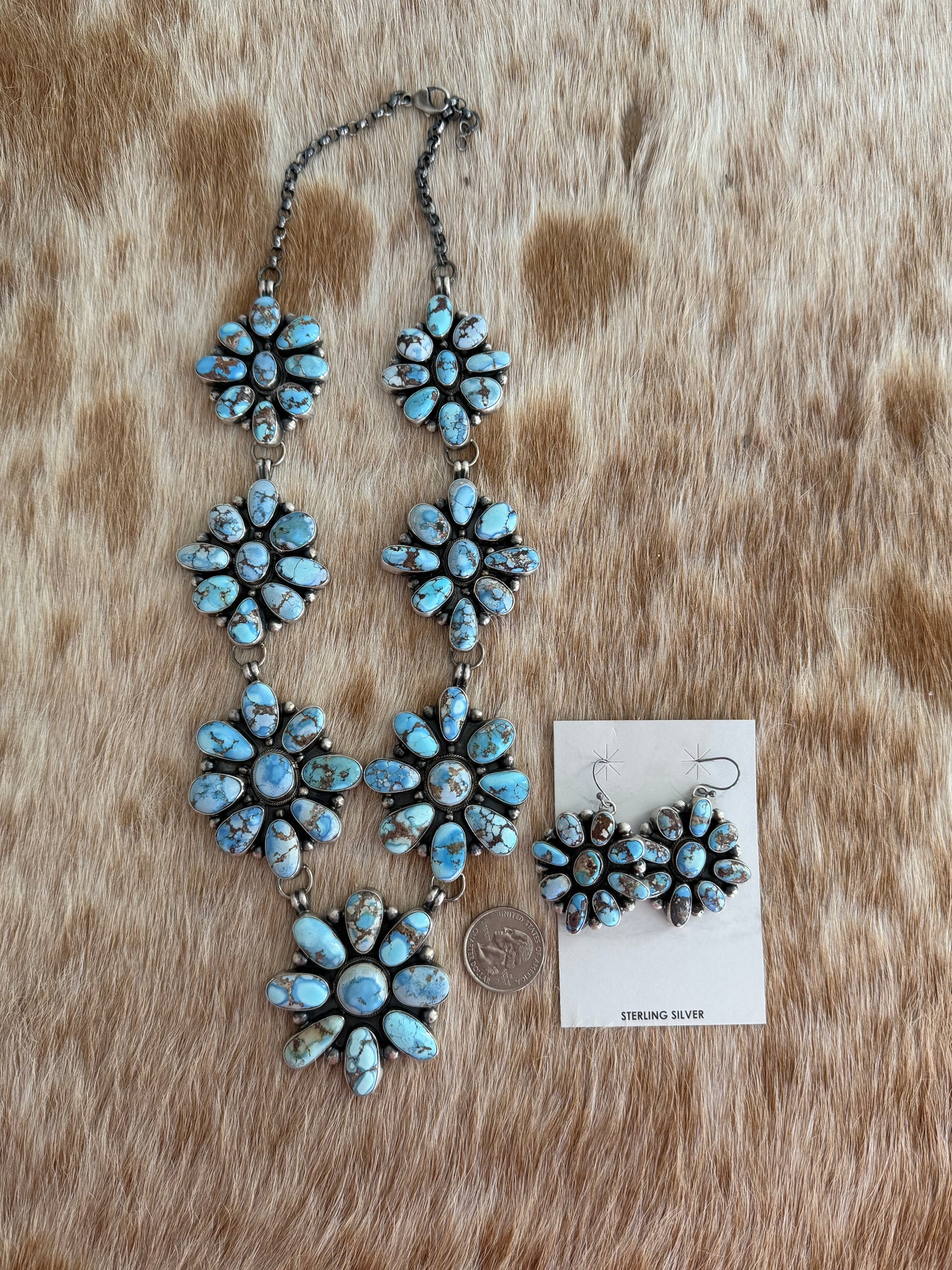 Golden Hills Turquoise Cluster Necklace and Earrings Set