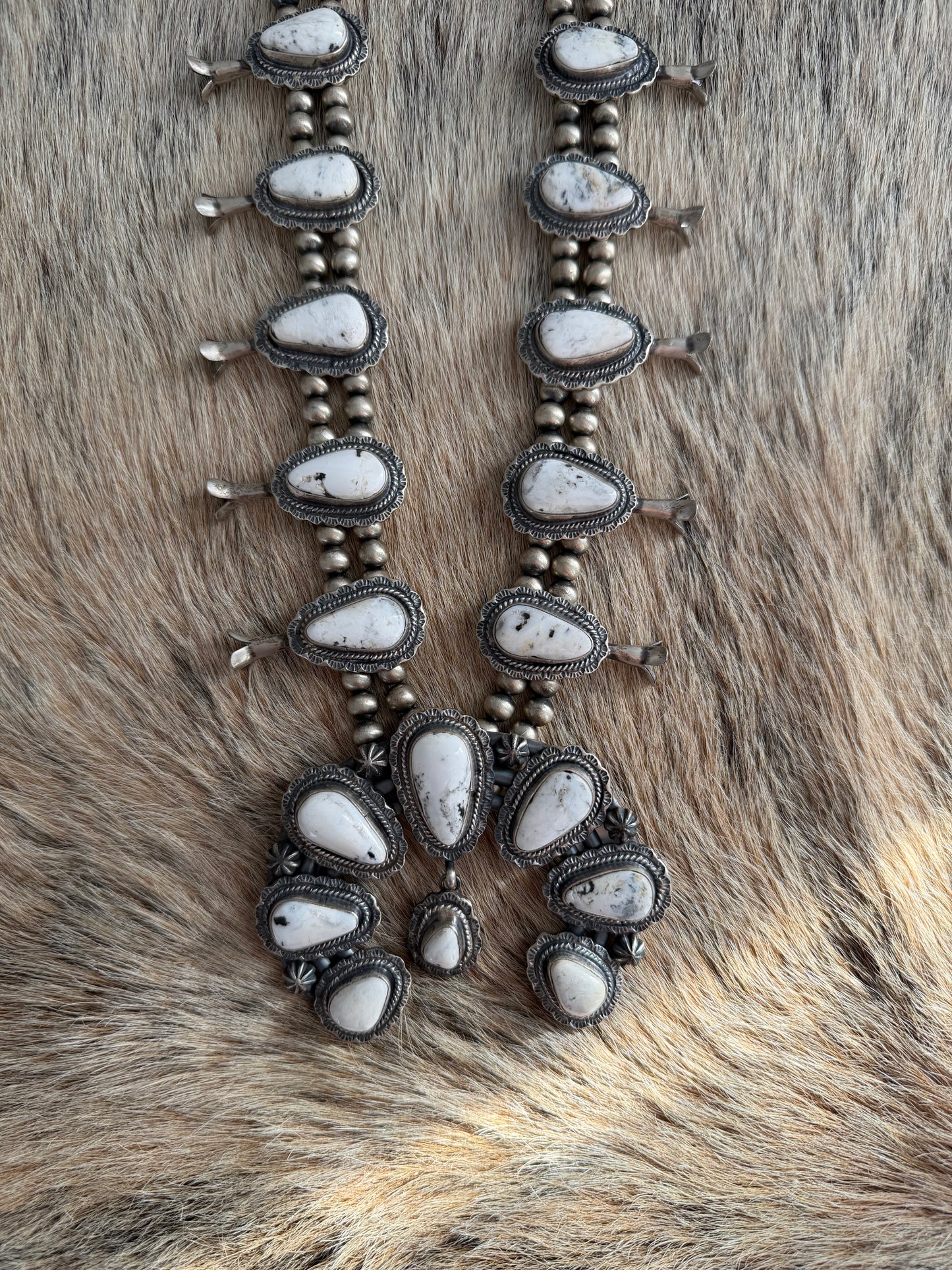 White Buffalo Squash Blossom Necklace with Earrings