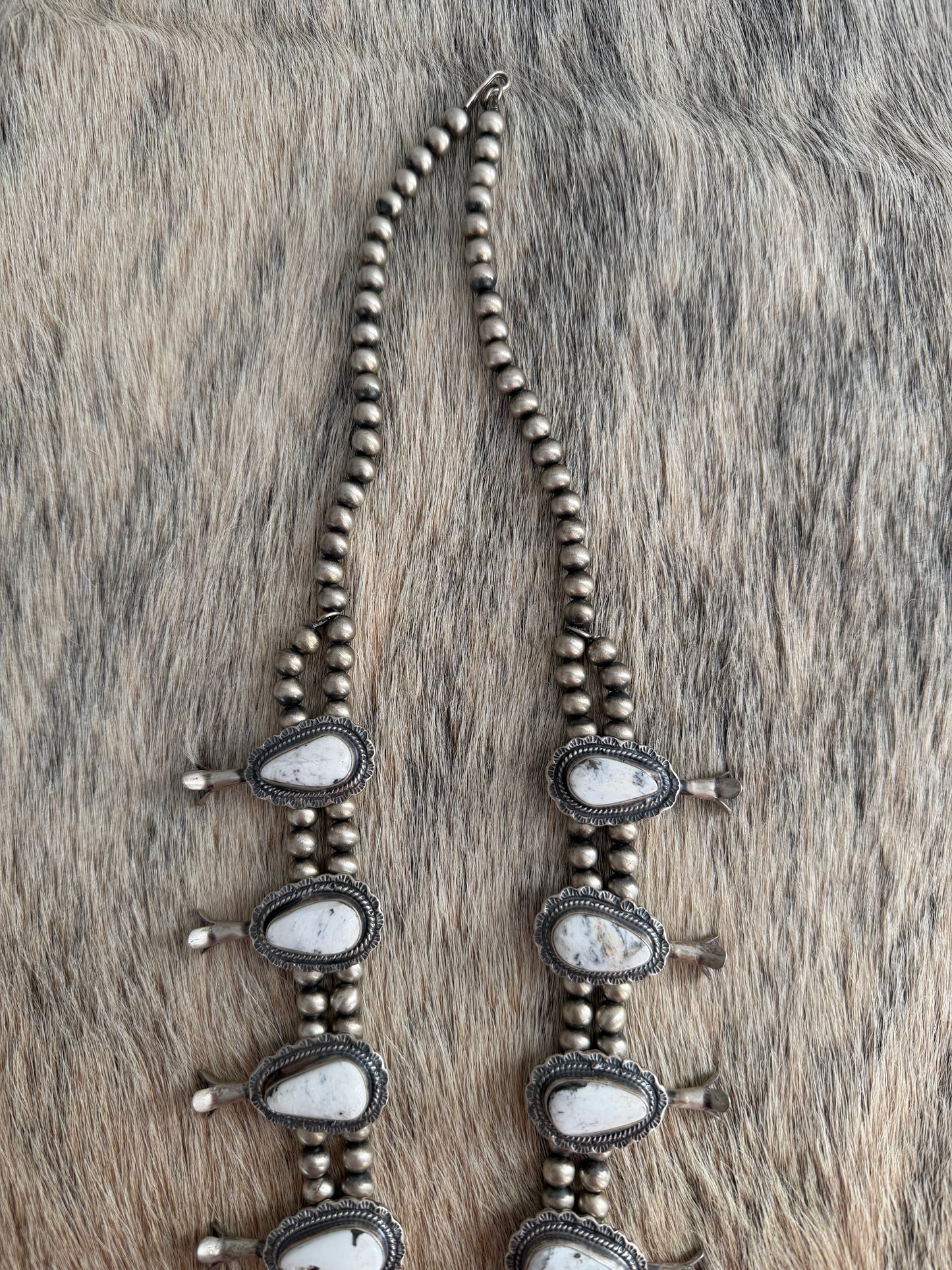White Buffalo Squash Blossom Necklace with Earrings