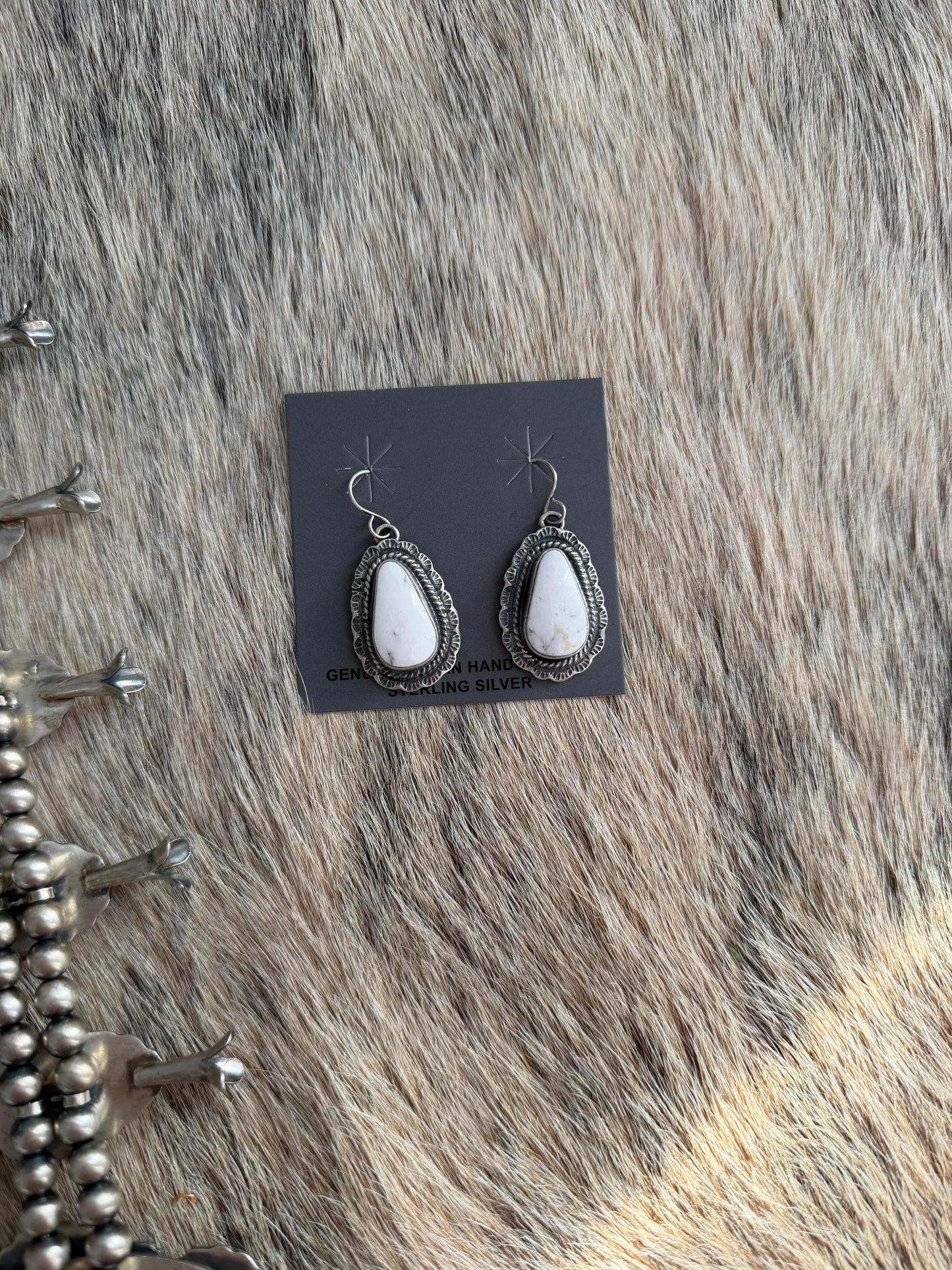 White Buffalo Squash Blossom Necklace with Earrings