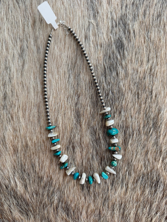 16" Kingman Turquoise and Freshwater Pearl Necklace