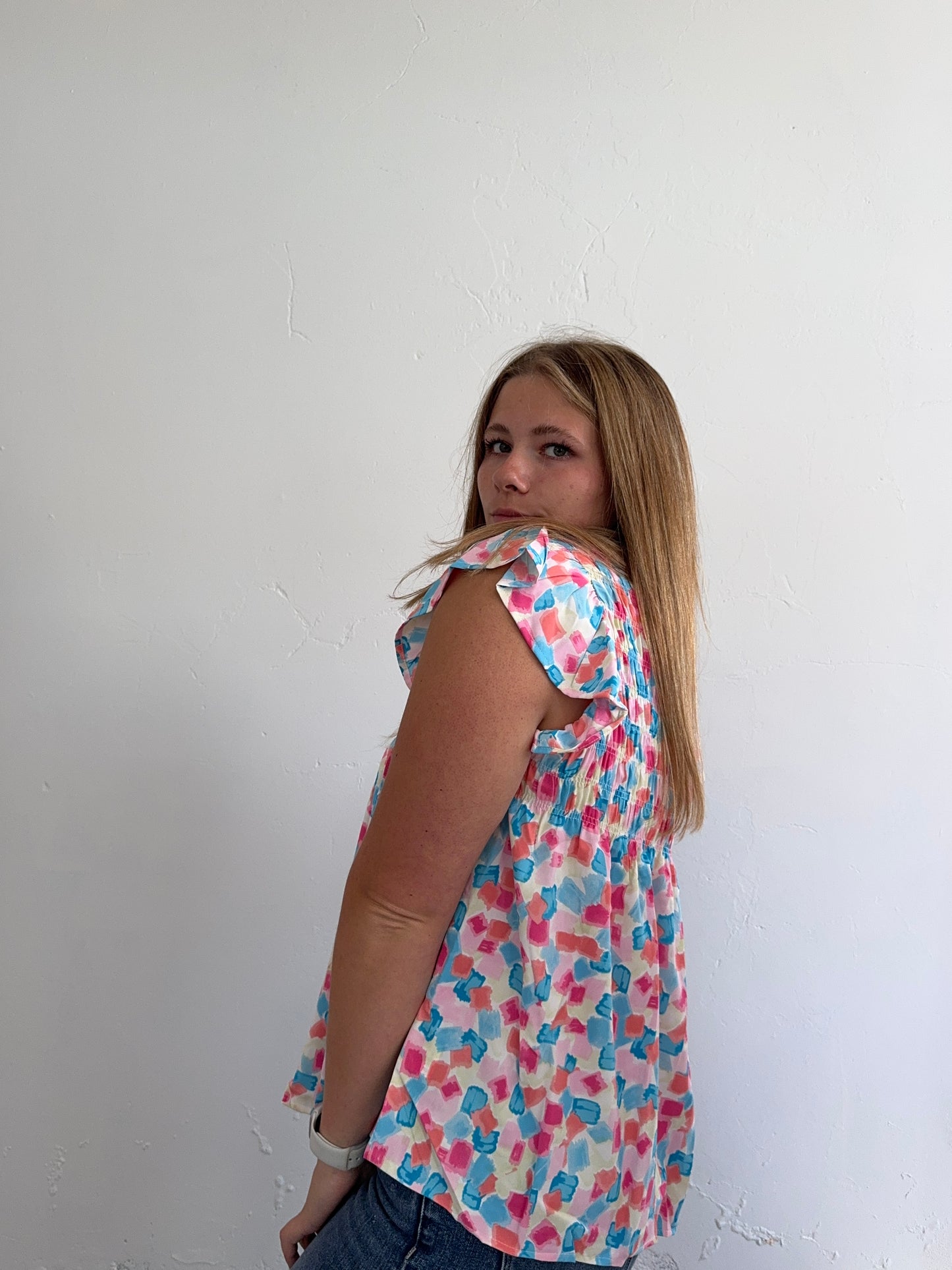 Multicolored Ruffle Sleeve Top