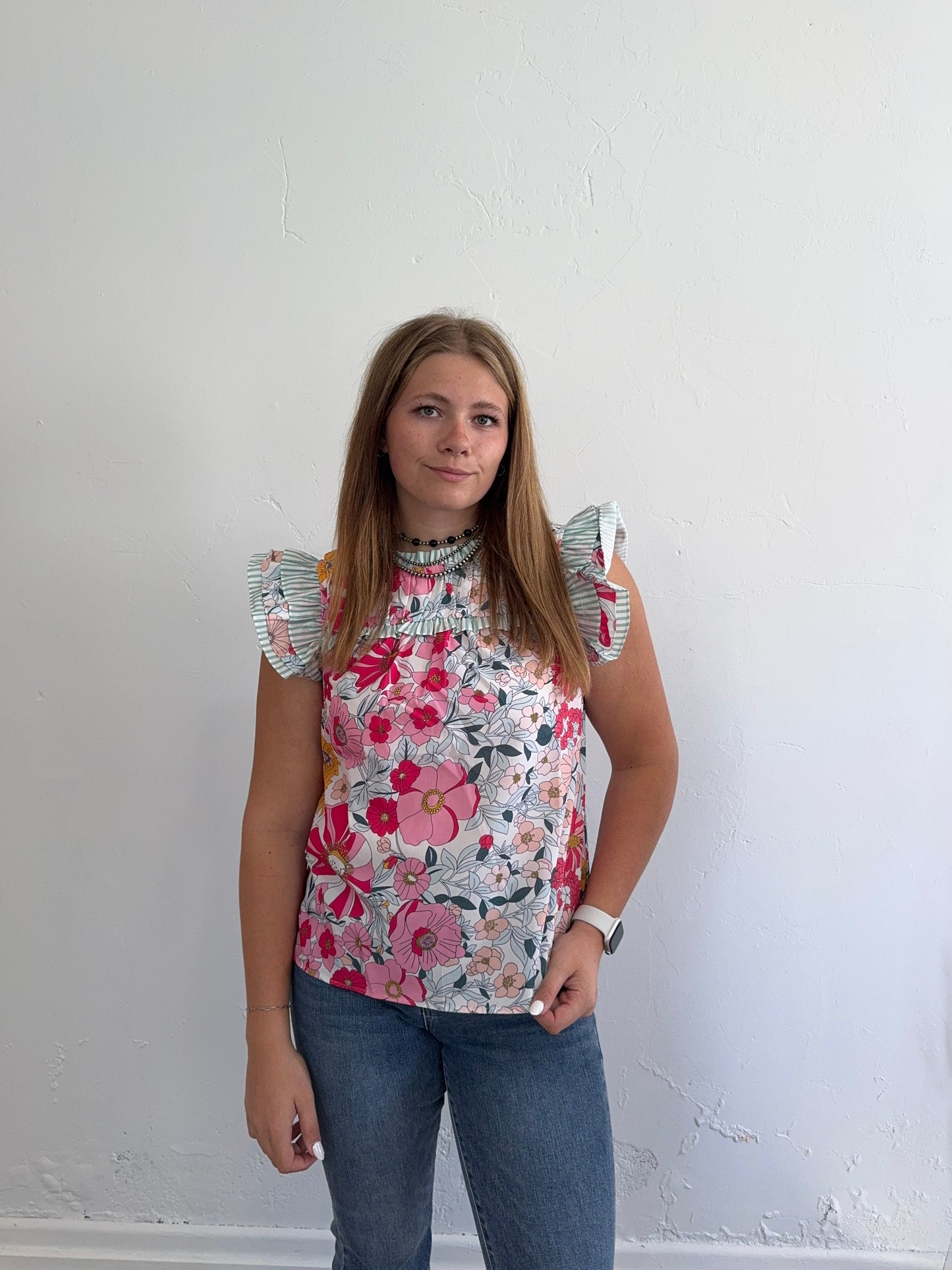 Floral Ruffle Sleeve Blouse