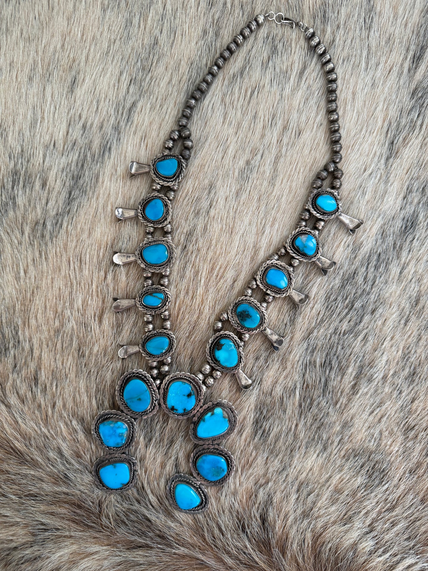 Vintage Blue Turquoise Squash Blossom Necklace
