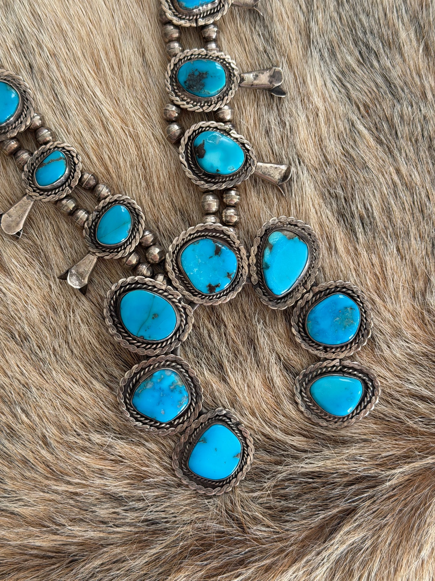 Vintage Blue Turquoise Squash Blossom Necklace