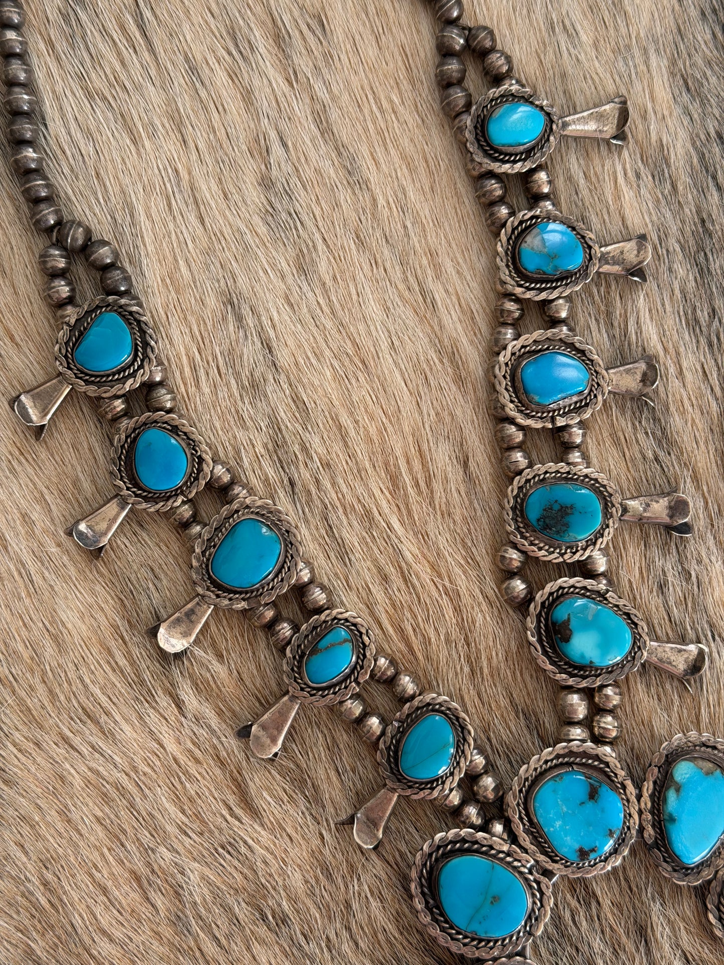 Vintage Blue Turquoise Squash Blossom Necklace
