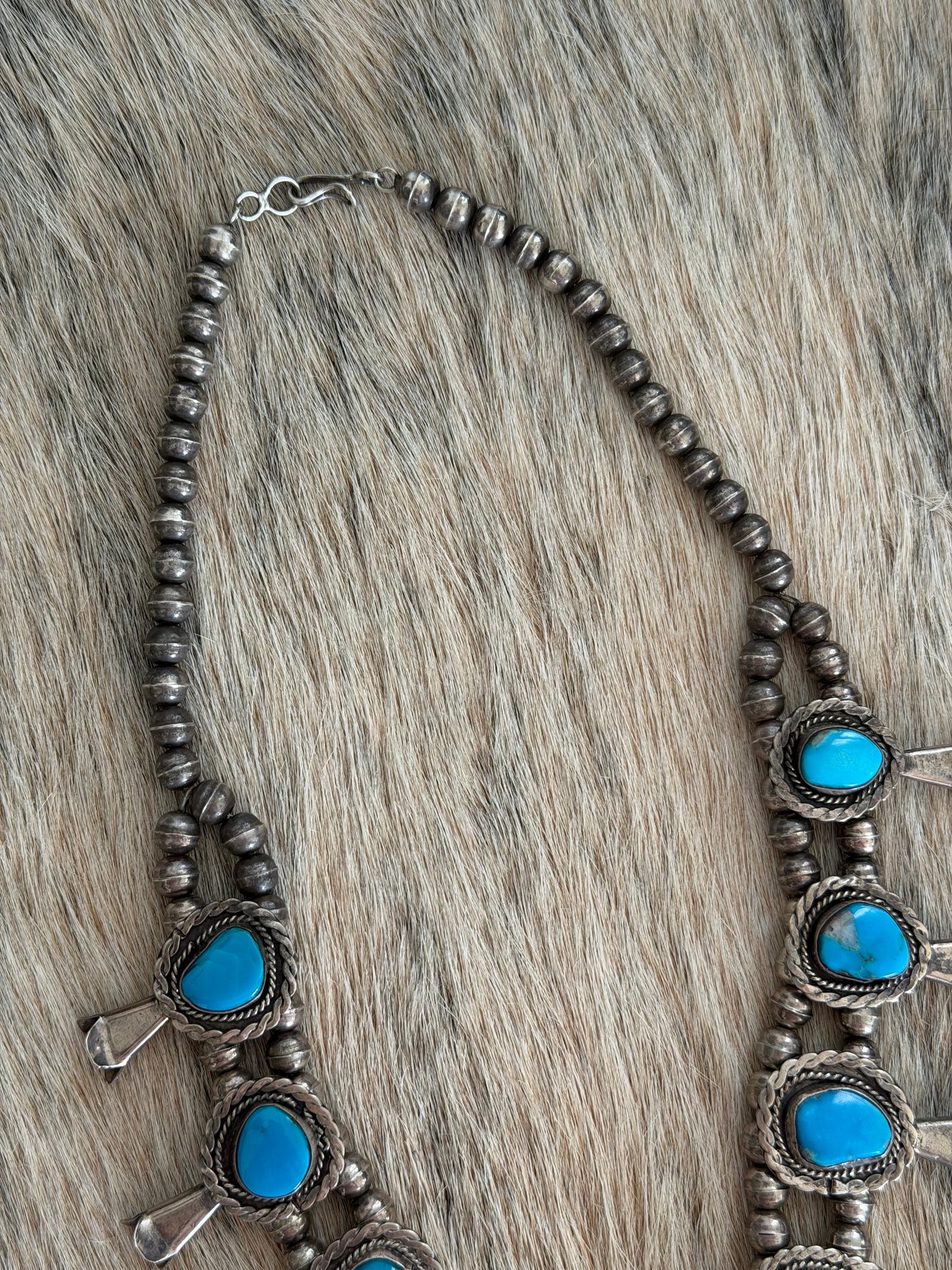 Vintage Blue Turquoise Squash Blossom Necklace