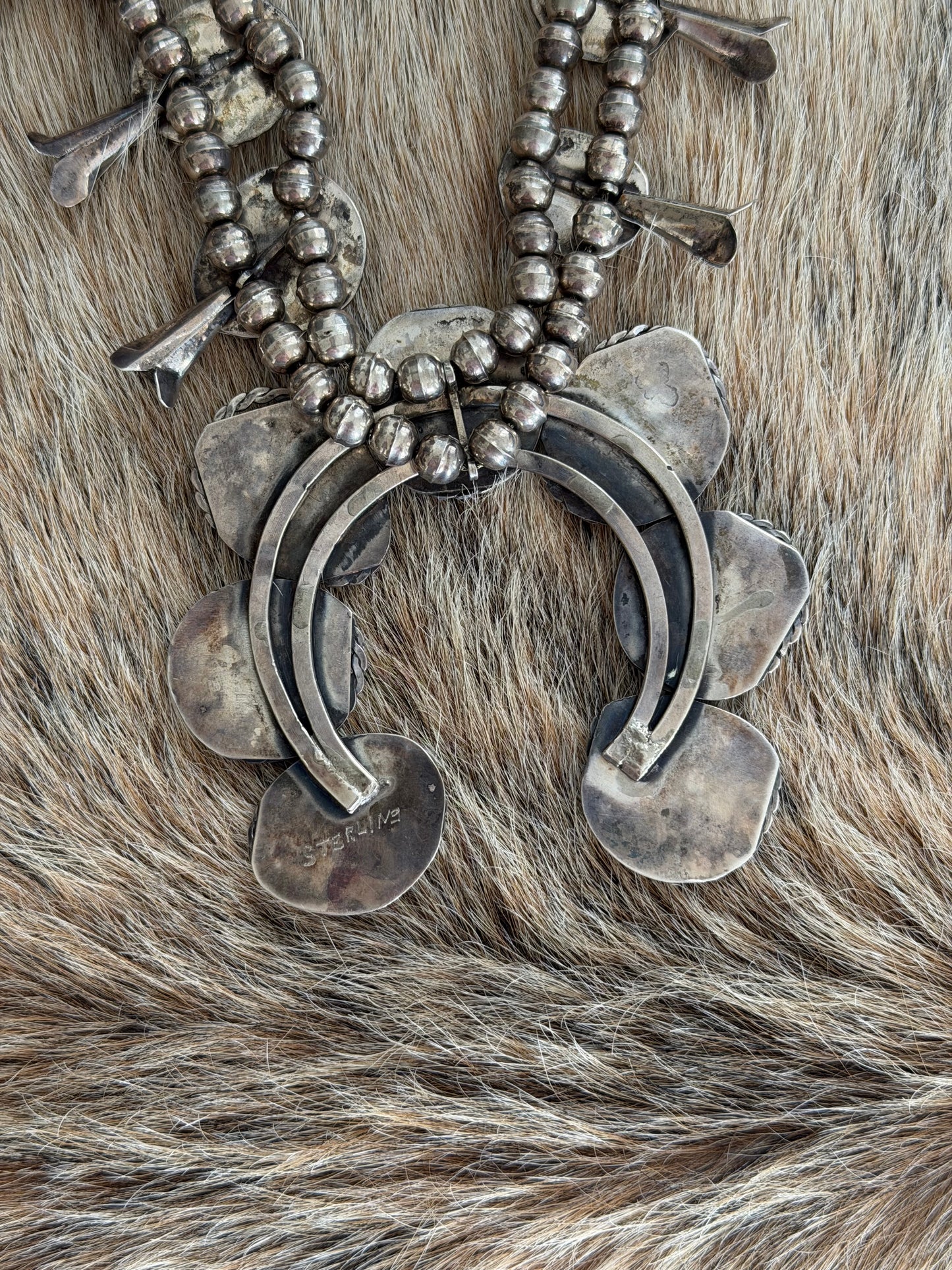 Vintage Blue Turquoise Squash Blossom Necklace