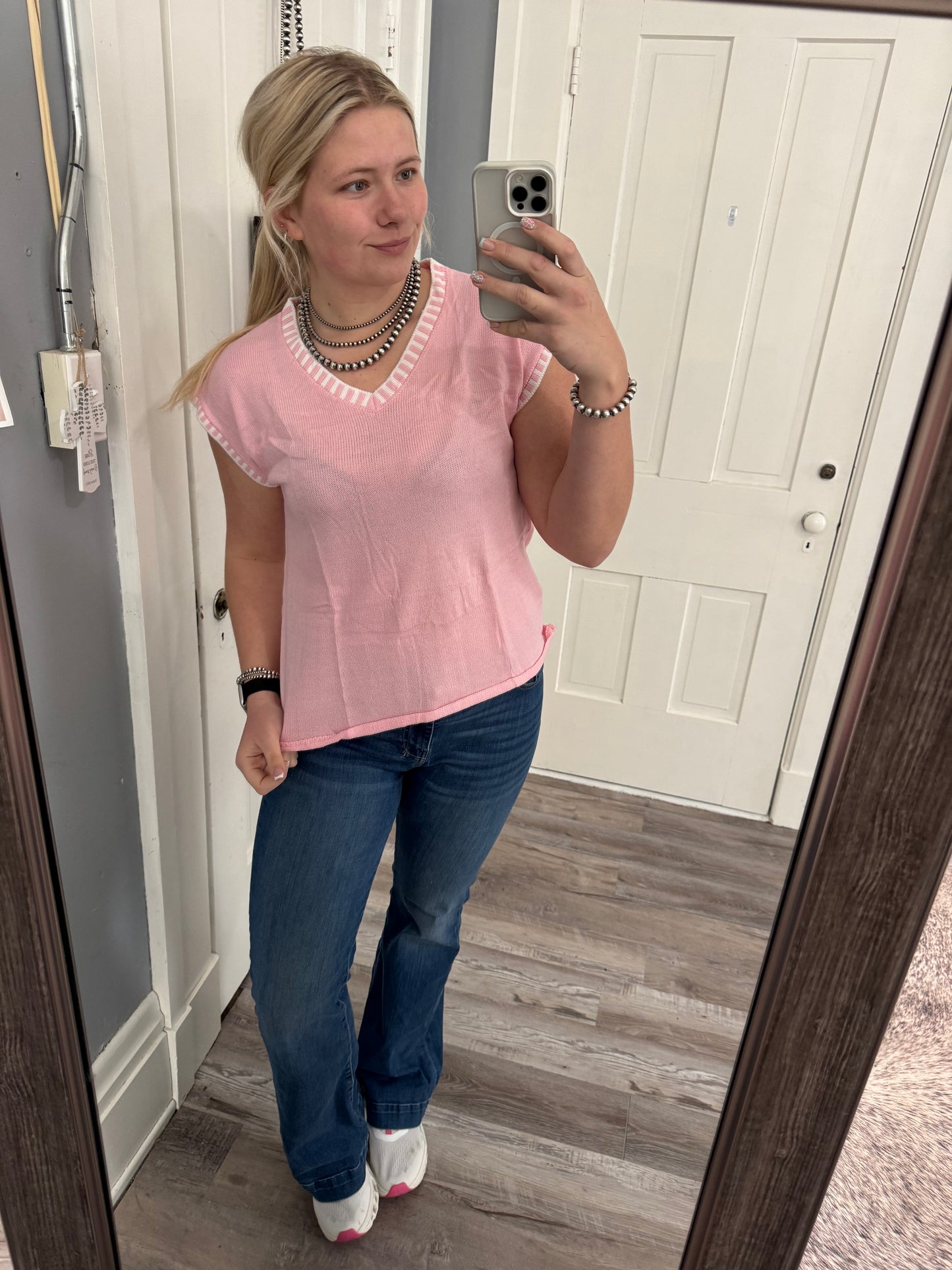 Pink V-Neck Knitted Sweater Vest