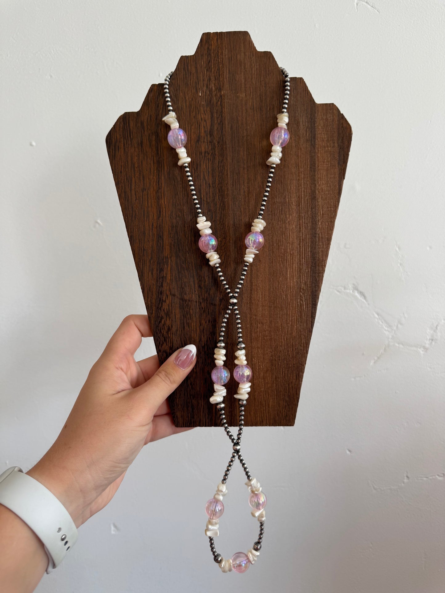 Pink and White Statement Hoop Lariat