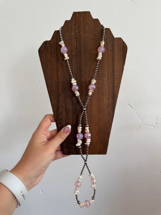 Pink and White Statement Hoop Lariat