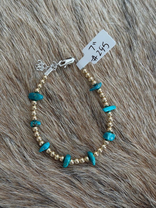 7" Gold Filled Bead and Turquoise Bracelet