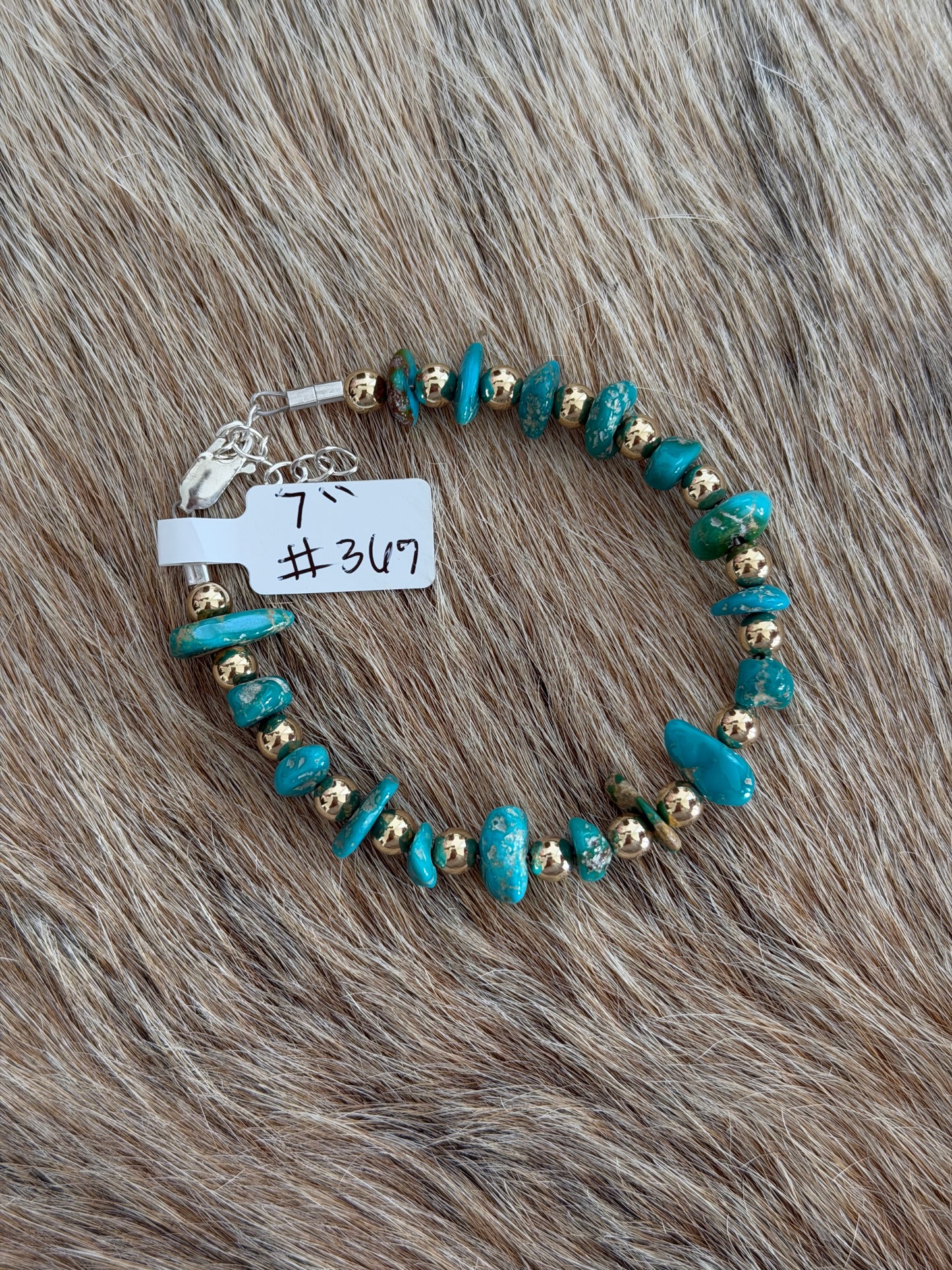 7" Gold Filled Bead and Turquoise Bracelet