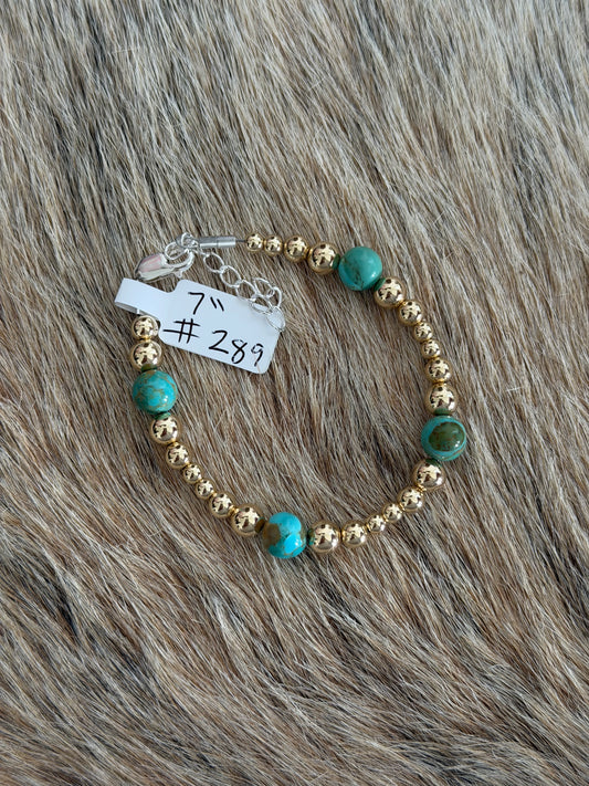 7" Gold Filled Bead and Turquoise Bracelet