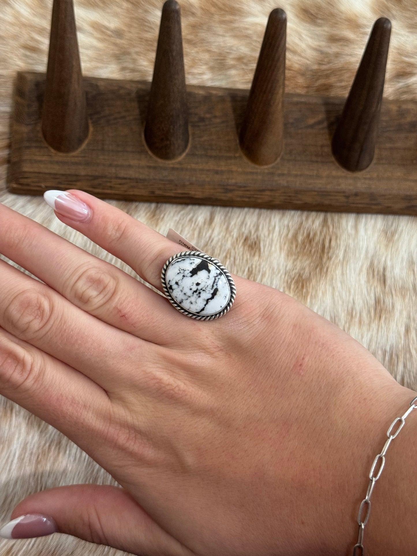 White Buffalo Adjustable Ring