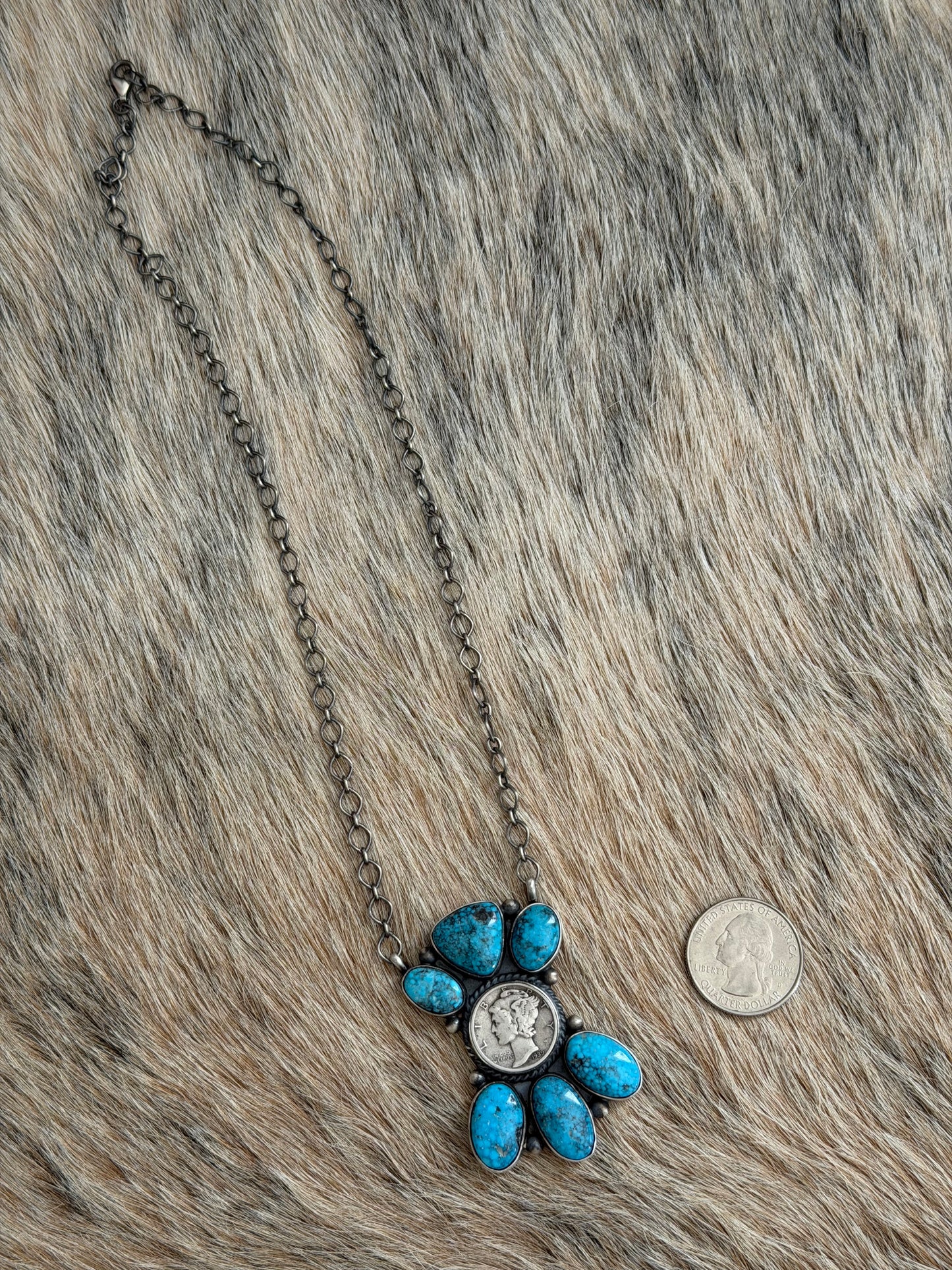Turquoise Mercury Dime Cluster Necklace