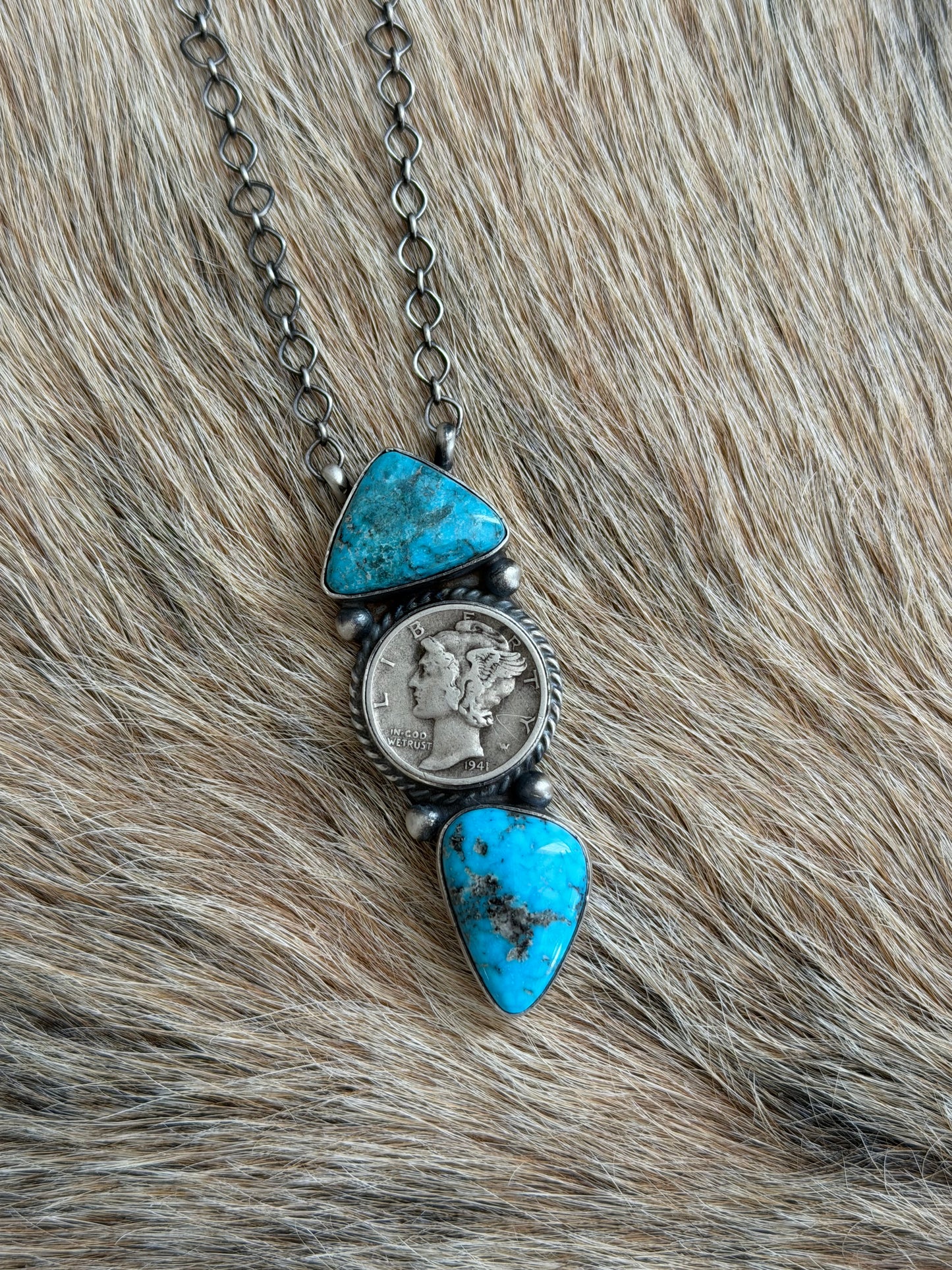 Turquoise Mercury Dime Cluster Necklace